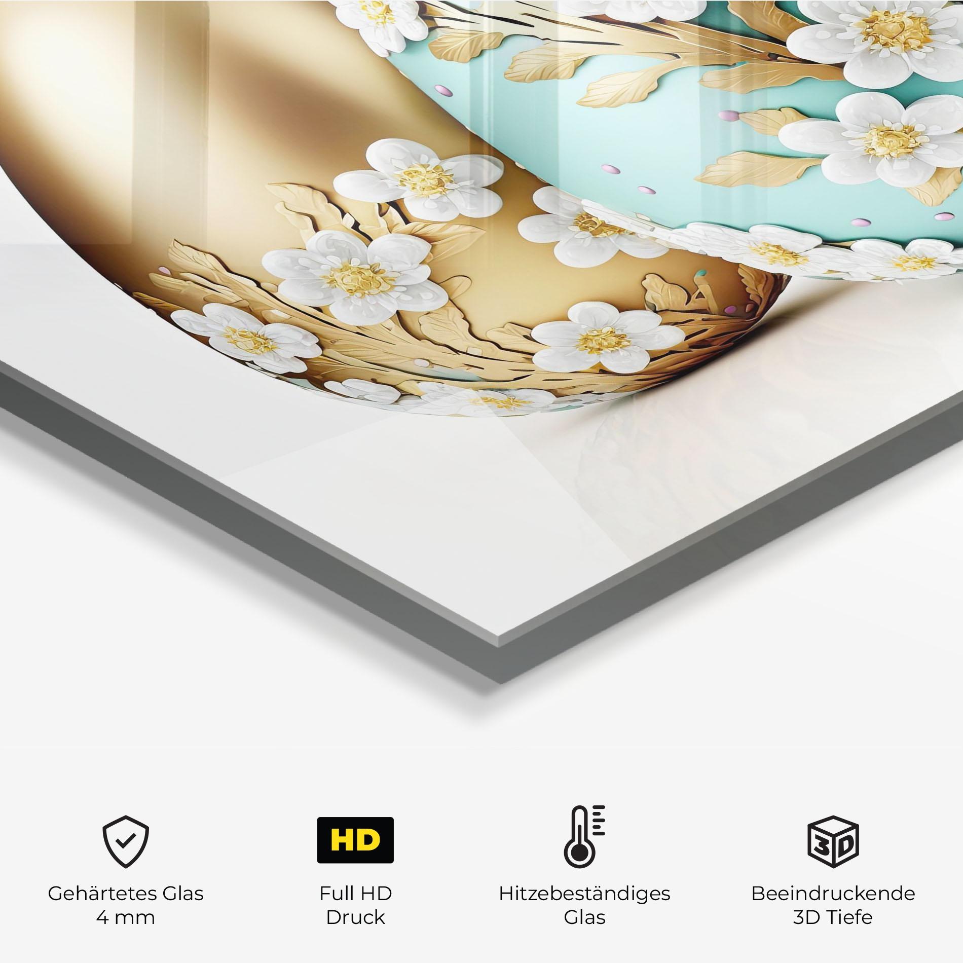 Küchenrückwand Glas Gold Blue Easter Eggs mockup 2