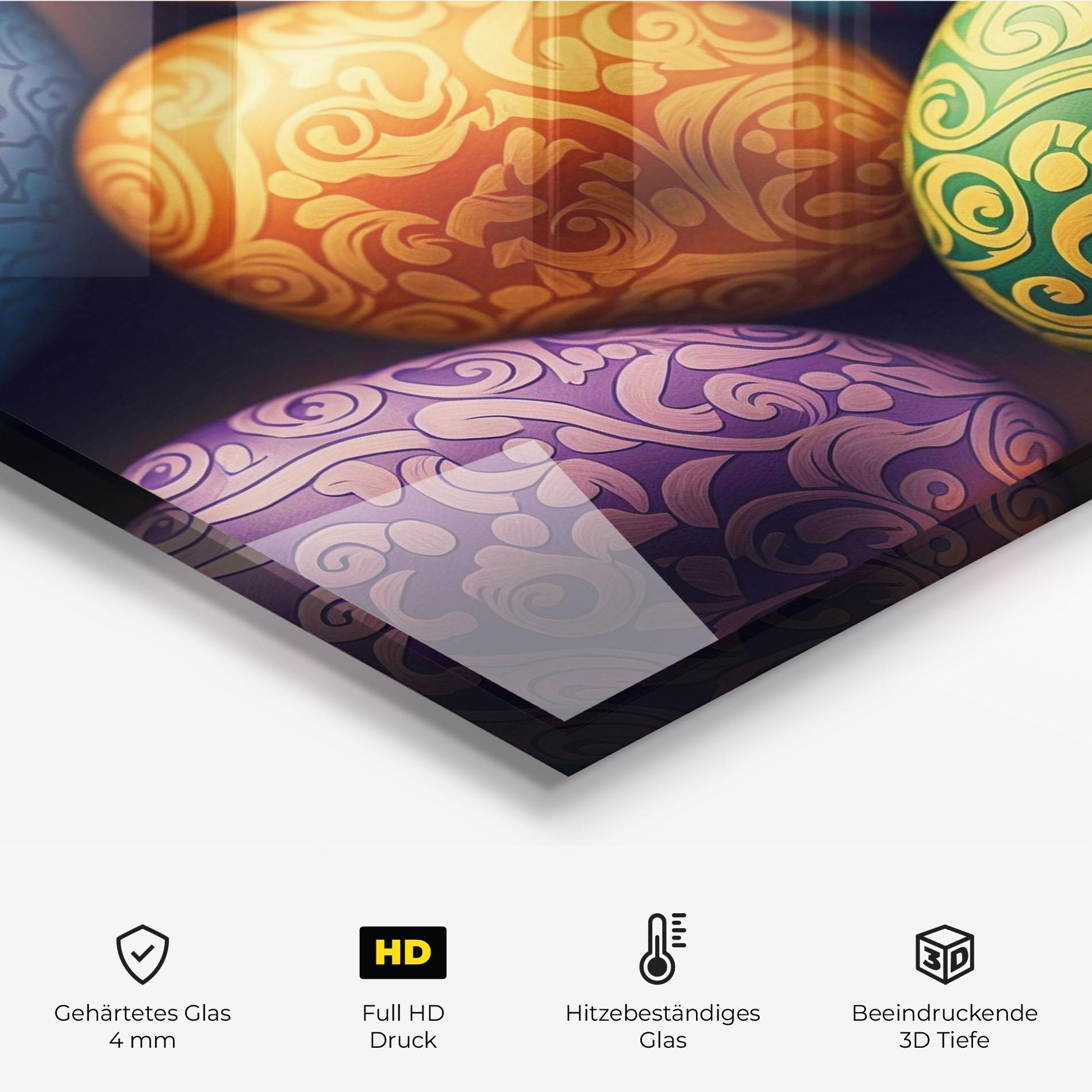 Küchenrückwand Glas Orange Green Easter Eggs mockup 2