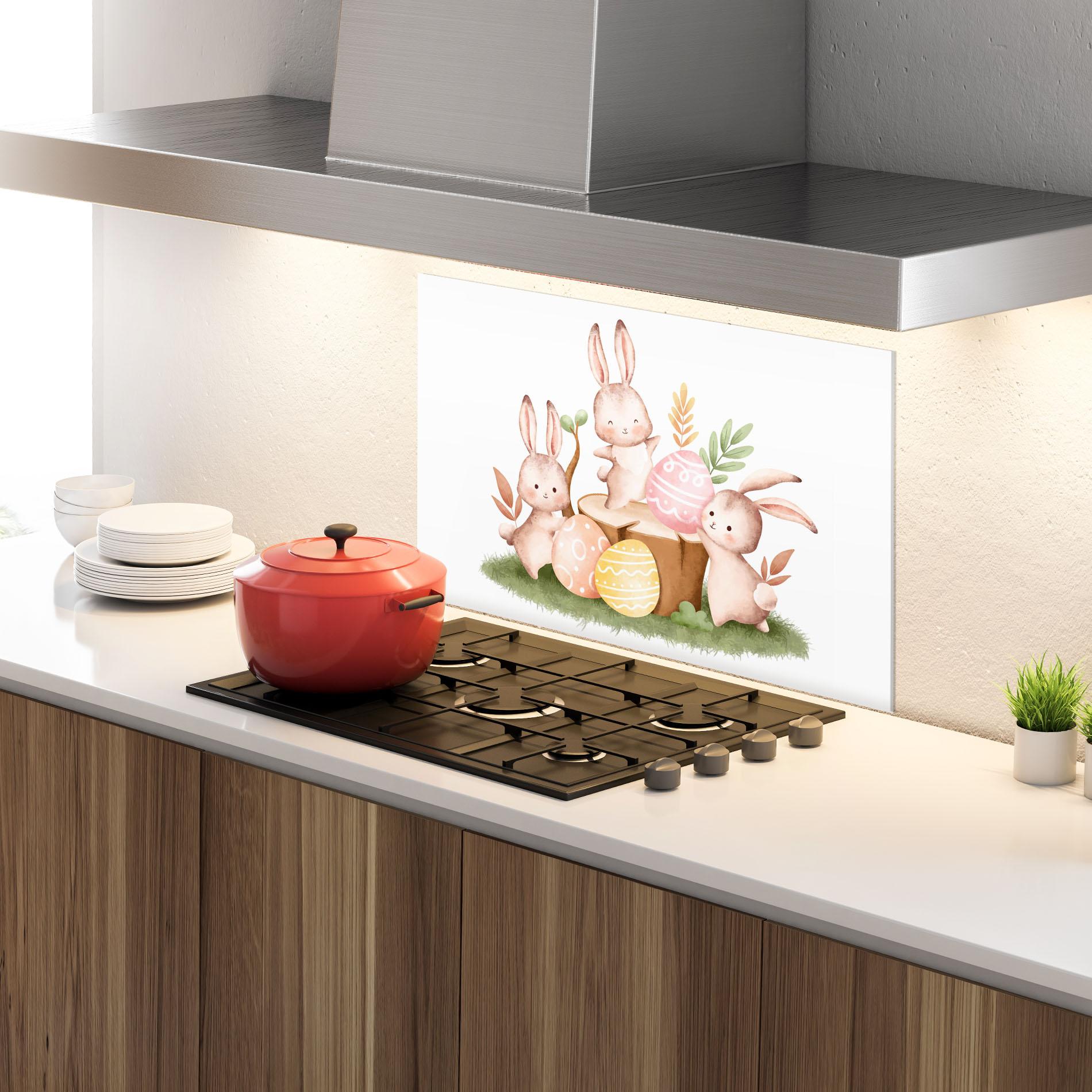 Küchenrückwand Glas Bunny Friends mockup 4
