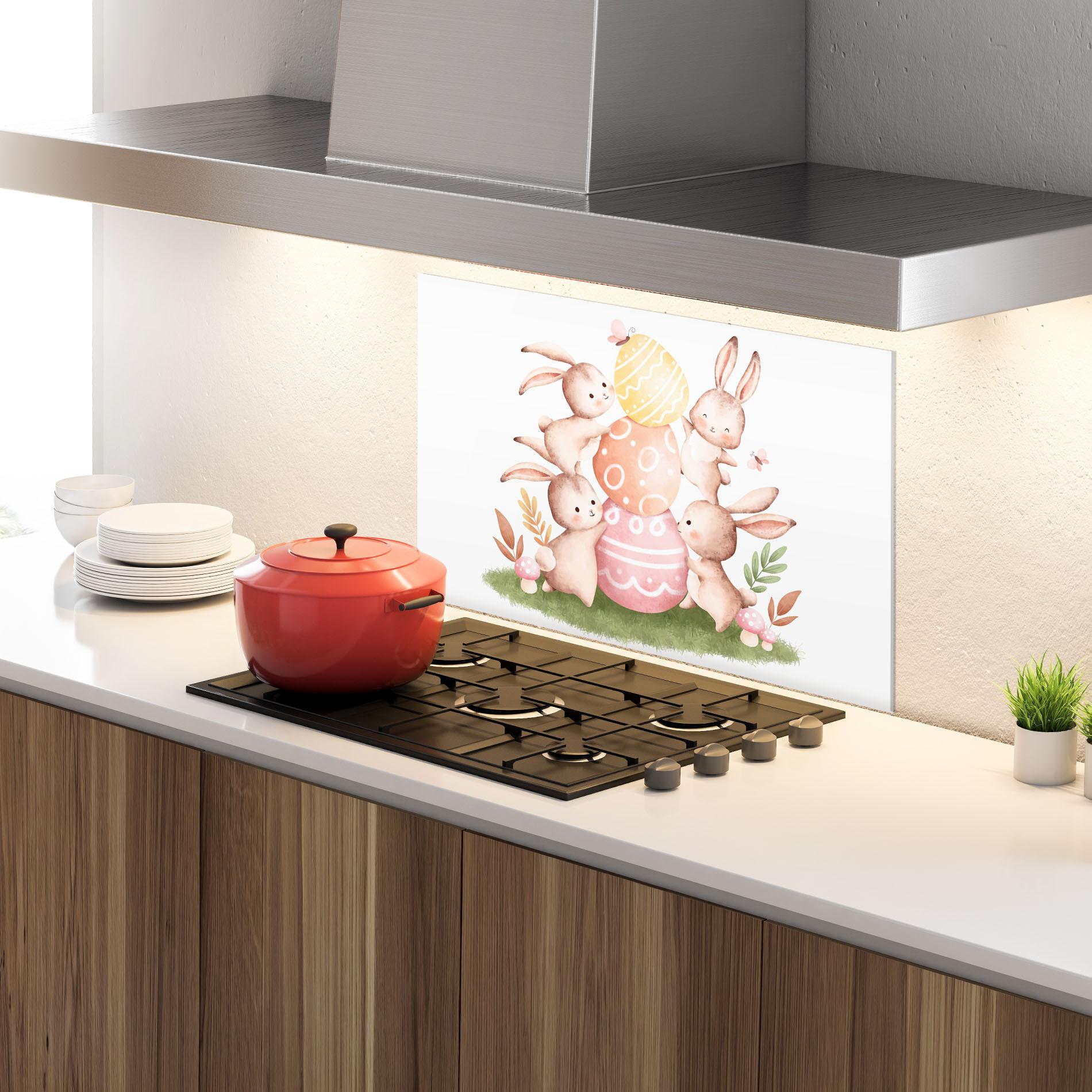 Küchenrückwand Glas Bunny Playing mockup 4