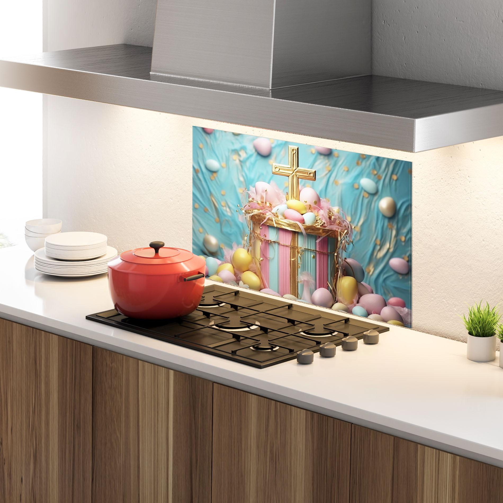 Küchenrückwand Glas Easter Egg Decor mockup 4