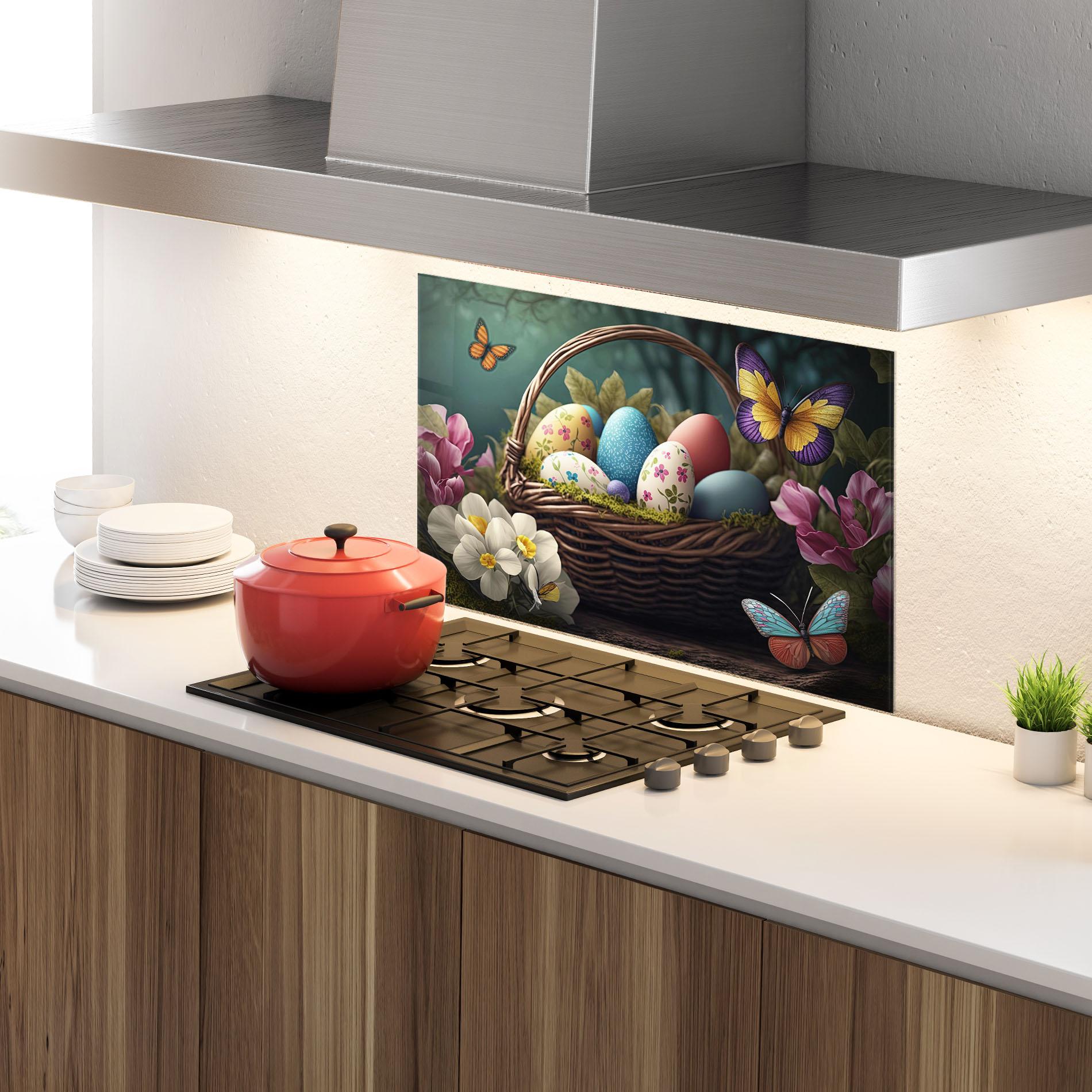 Küchenrückwand Glas Easter Eggs Butterfly mockup 4