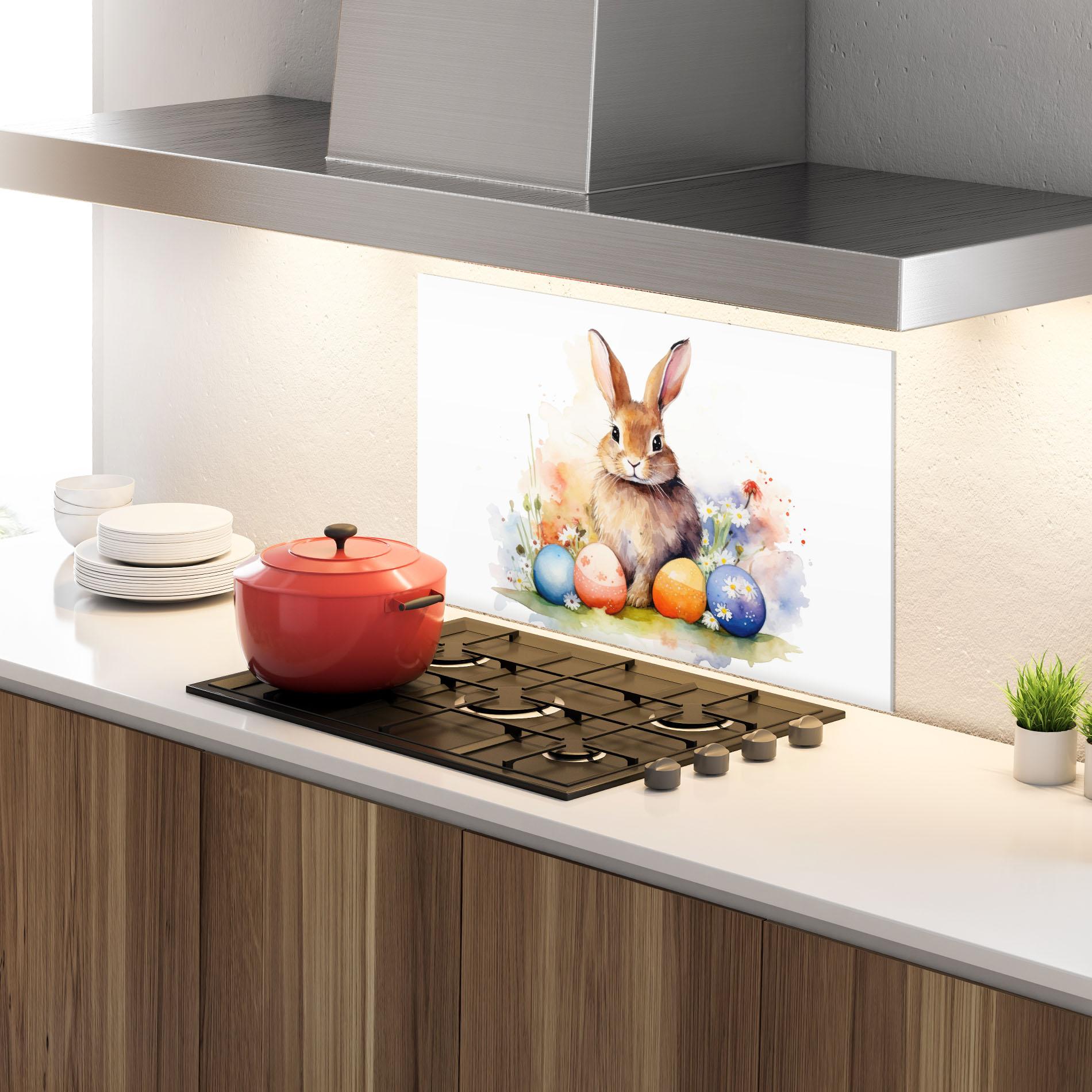 Küchenrückwand Glas Rabbit Easter Art mockup 4