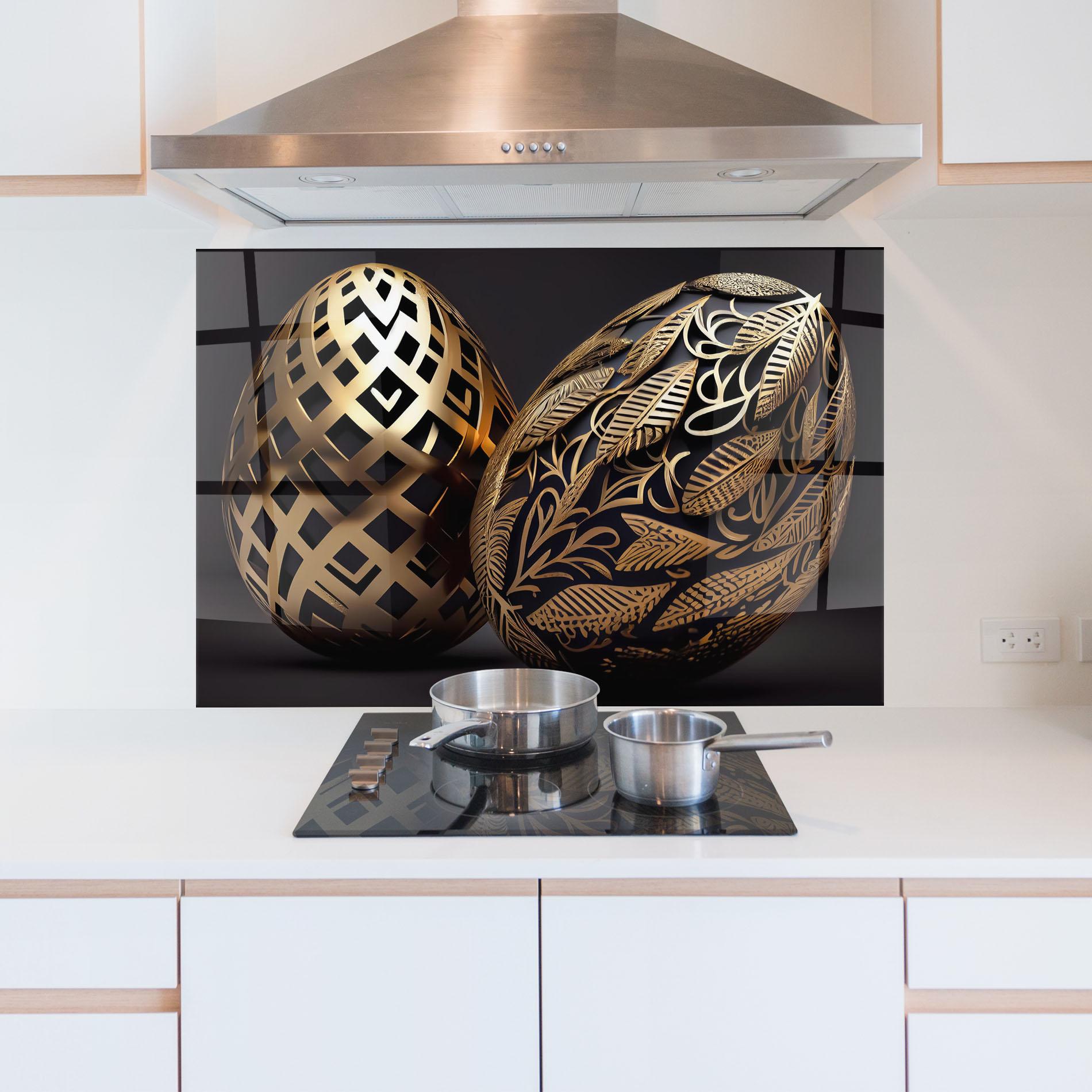 Küchenrückwand Glas Black Golden Eggs mockup 5