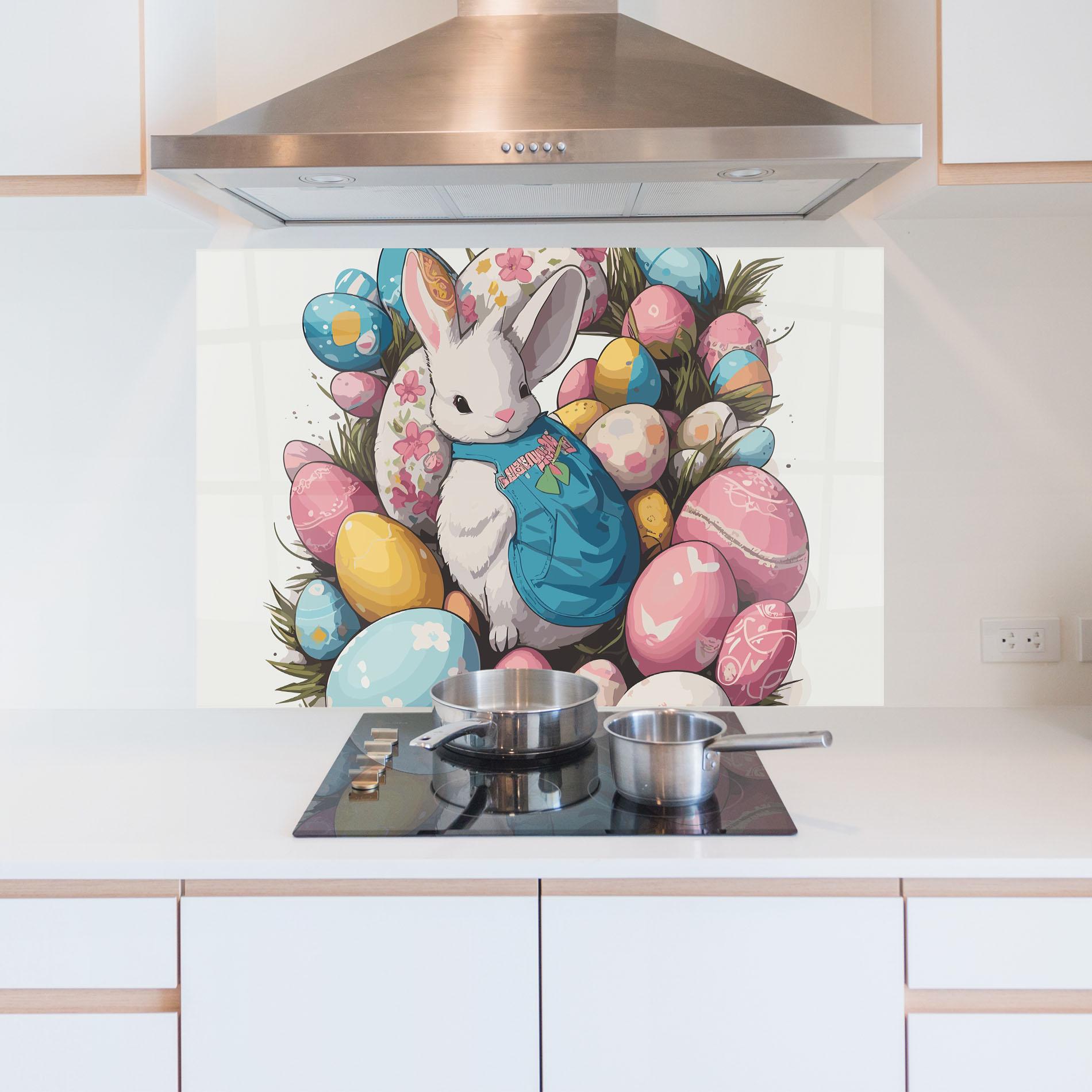 Küchenrückwand Glas Blue Dressed Bunny mockup 5