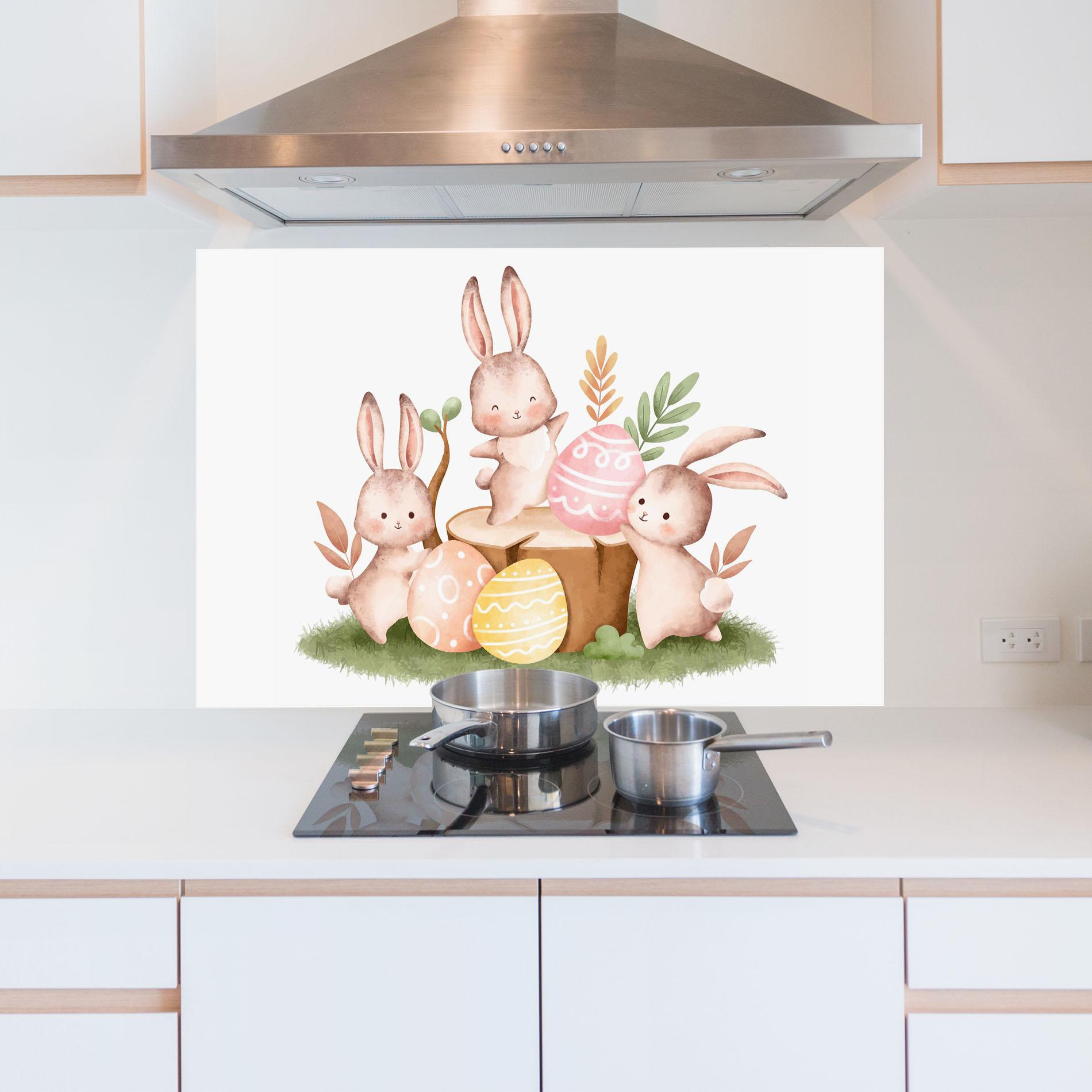 Küchenrückwand Glas Bunny Friends mockup 5