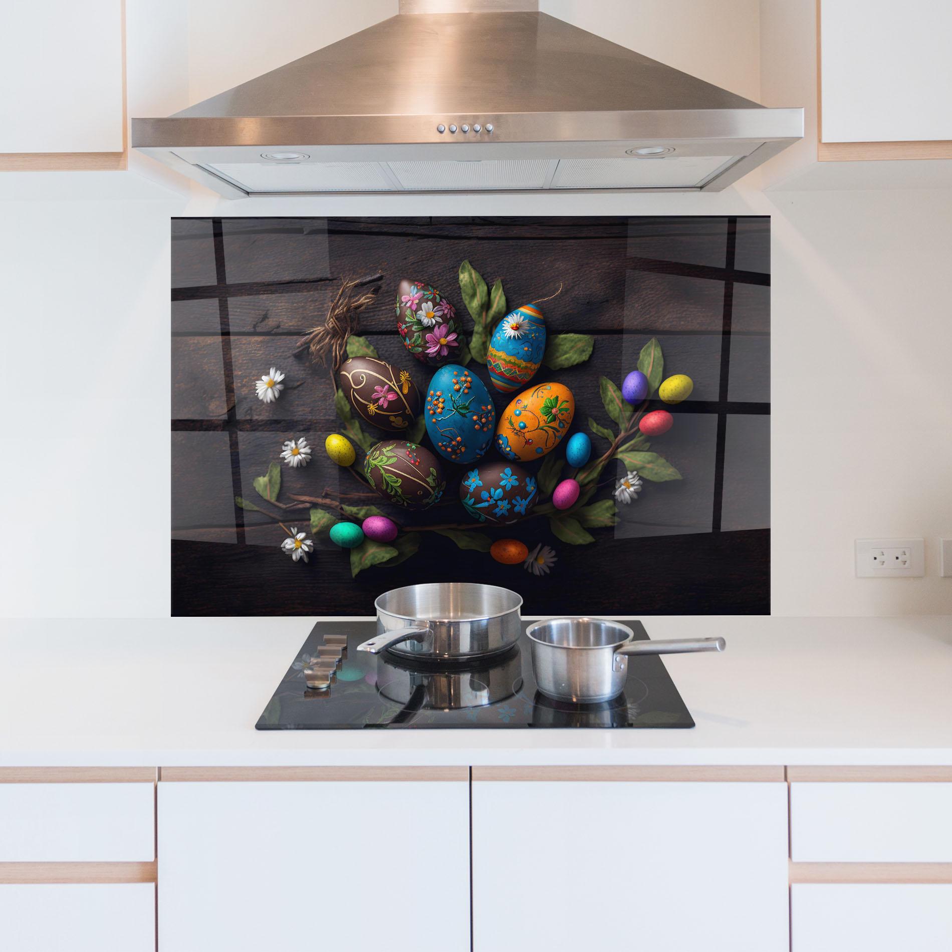 Küchenrückwand Glas Colorful Easter Decarations mockup 5