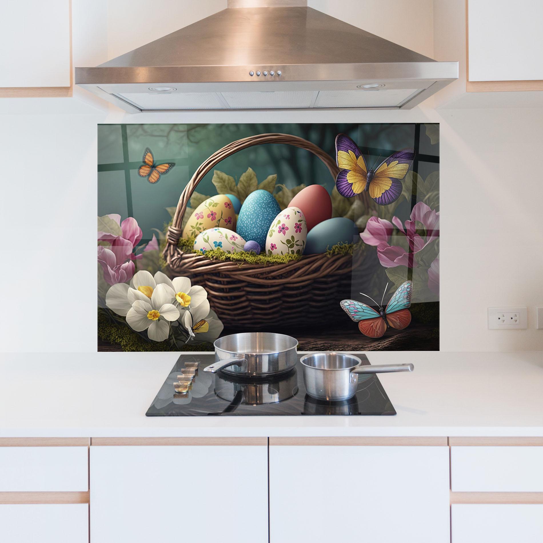 Küchenrückwand Glas Easter Eggs Butterfly mockup 5