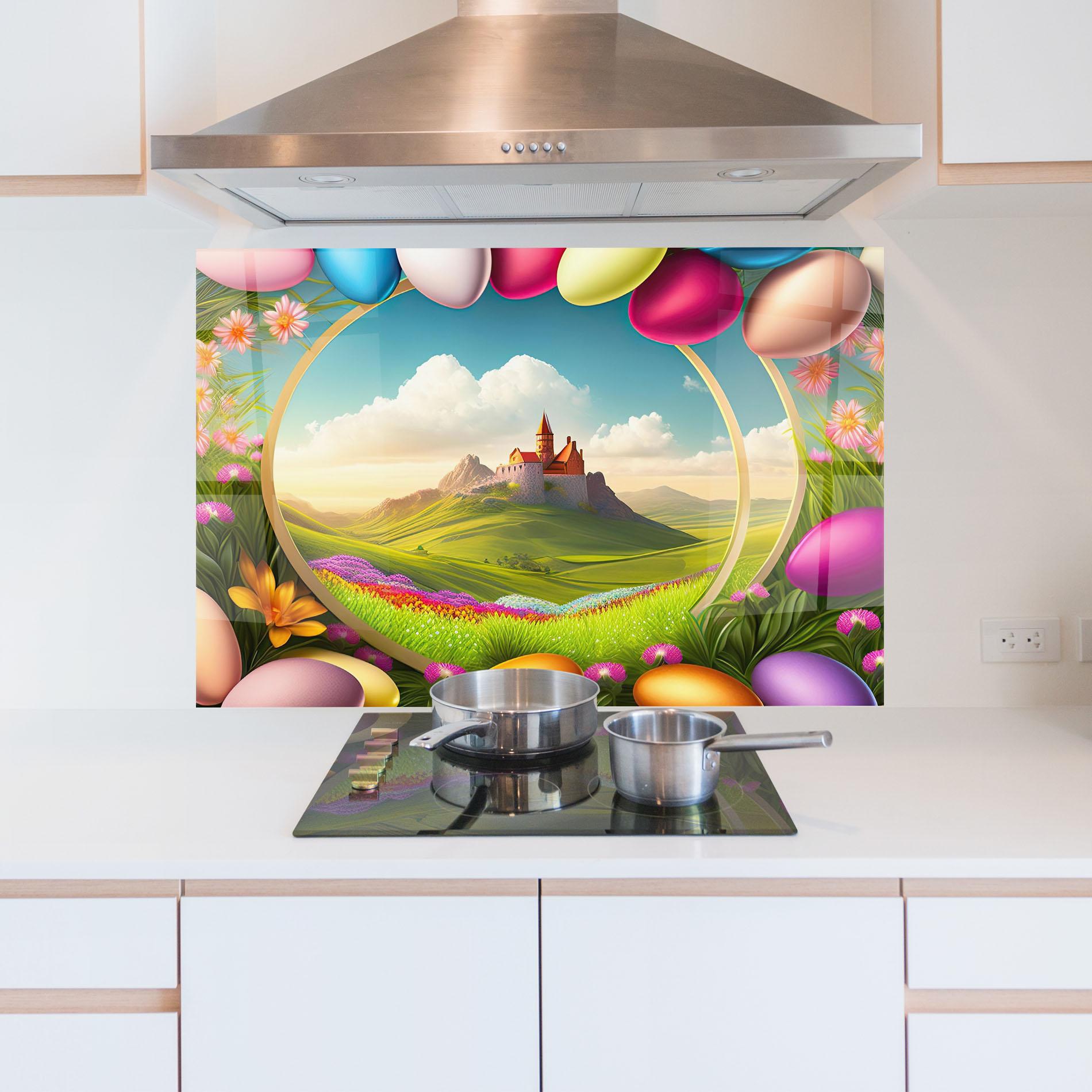 Küchenrückwand Glas Easter Eggs Castle mockup 5
