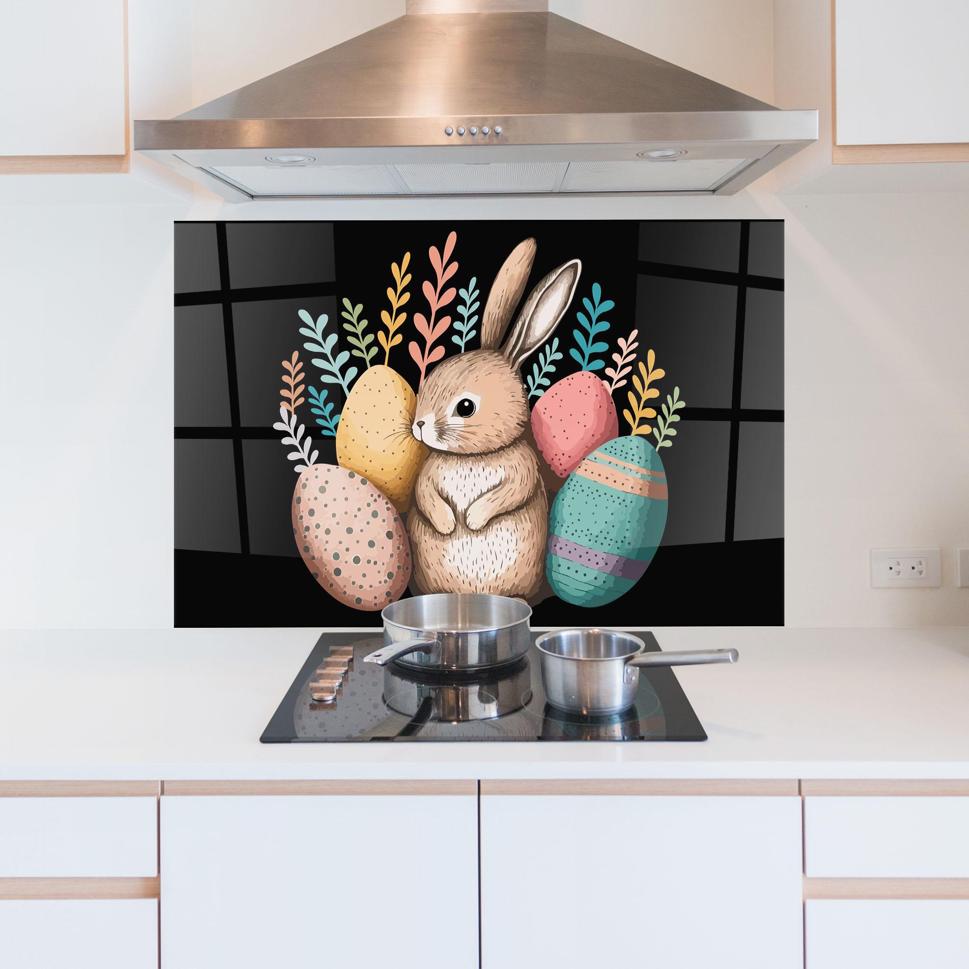 Küchenrückwand Glas Easter Pretty Bunny mockup 5