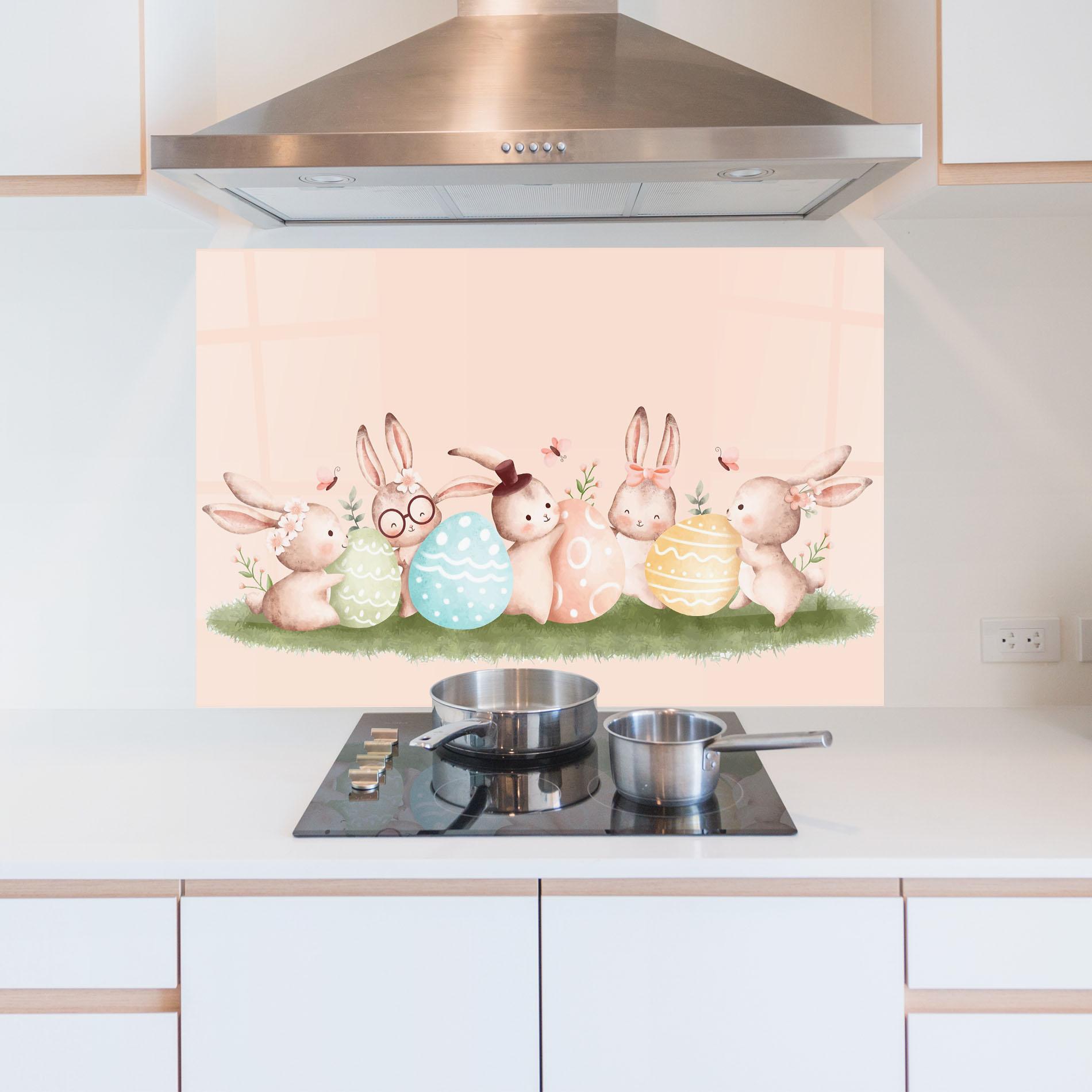 Küchenrückwand Glas Easter Pretty Rabbit mockup 5