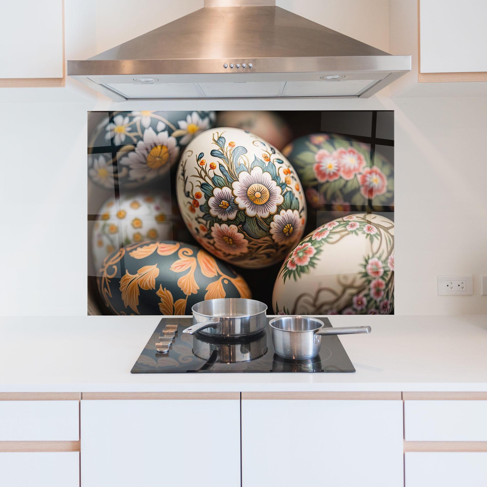 Küchenrückwand Glas Floral Painted Eggs mockup 5