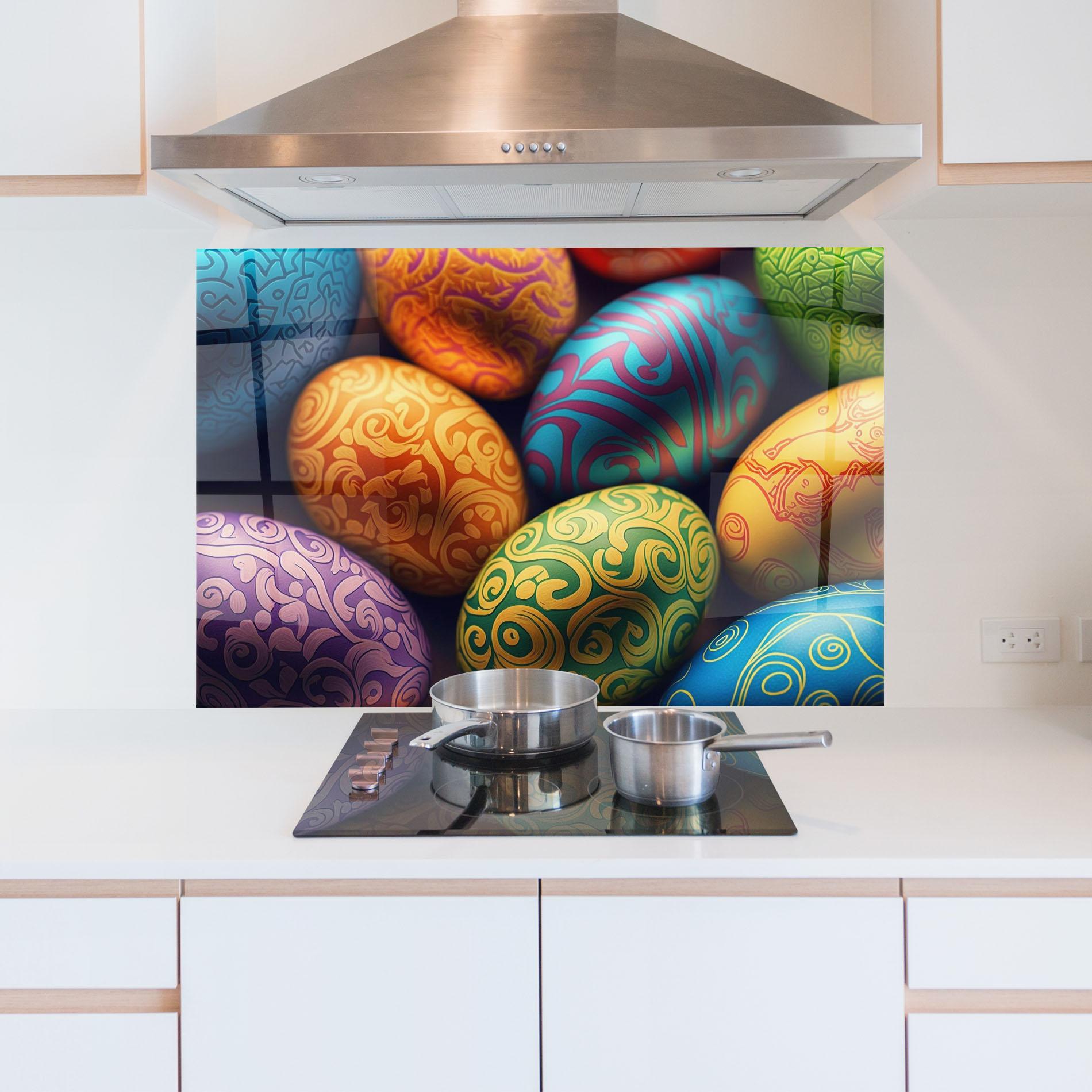 Küchenrückwand Glas Orange Green Easter Eggs mockup 5