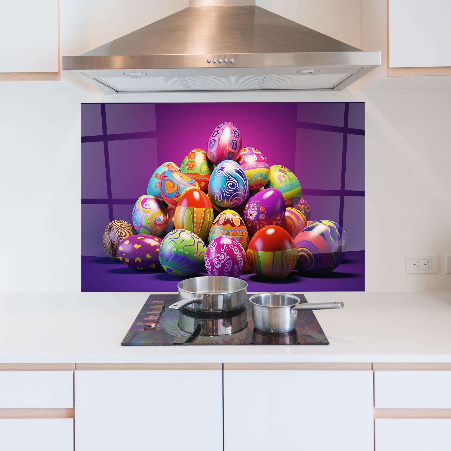 Küchenrückwand Glas Pile Colorful Eggs mockup 5