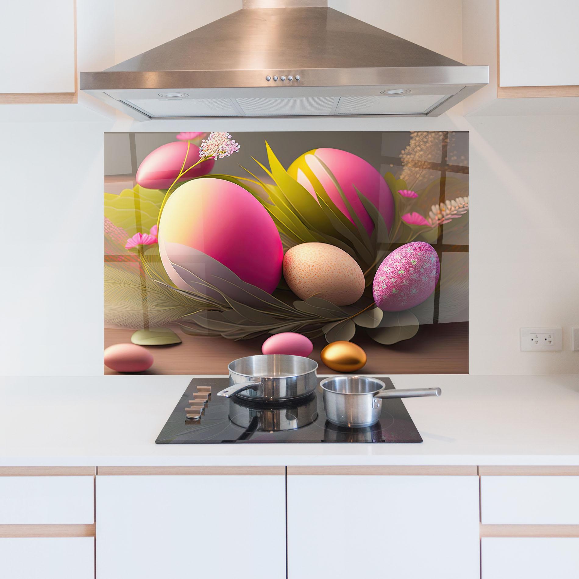 Küchenrückwand Glas Pink Easter Eggs mockup 5