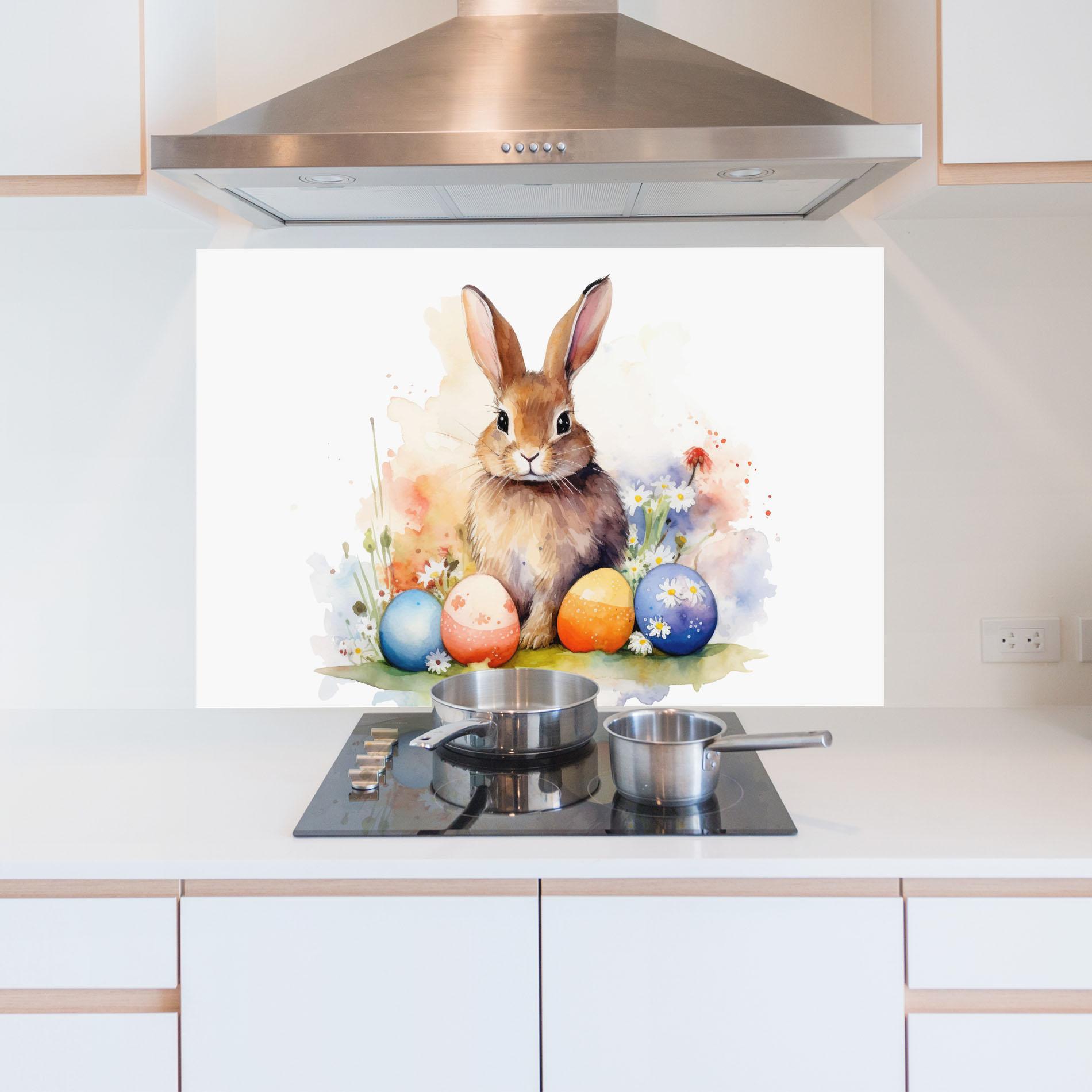 Küchenrückwand Glas Rabbit Easter Art mockup 5
