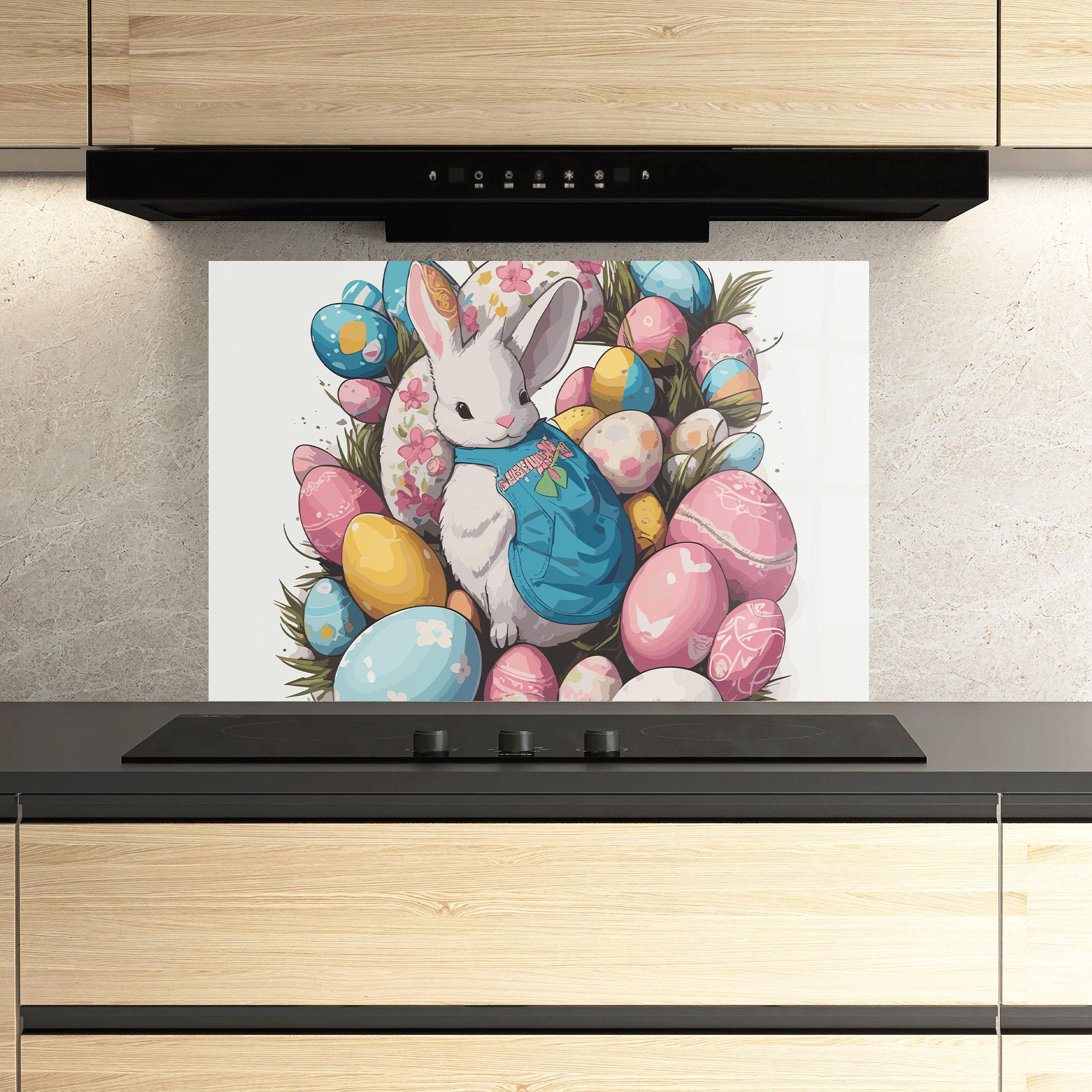 Küchenrückwand Glas Blue Dressed Bunny mockup 3