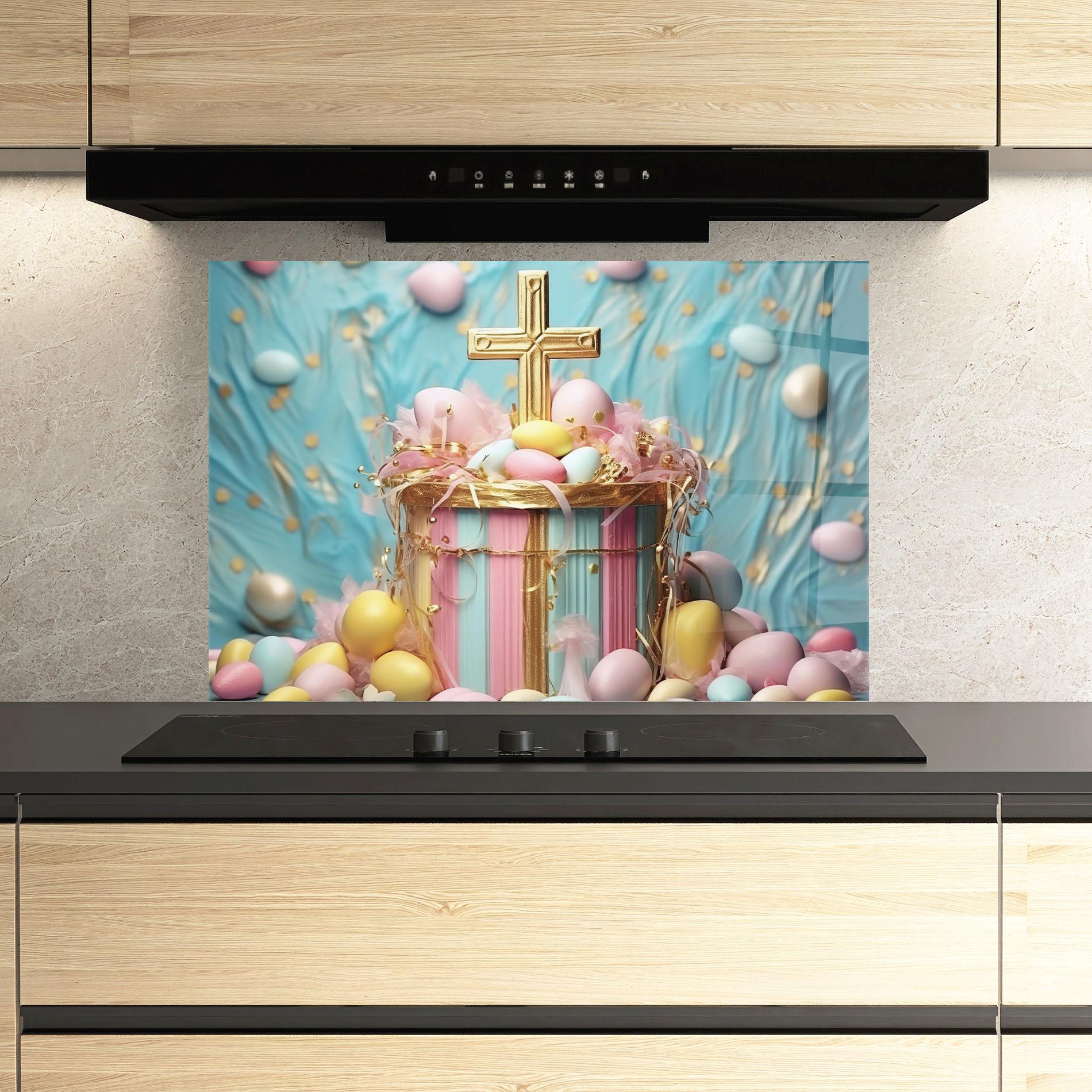 Küchenrückwand Glas Easter Egg Decor mockup 3