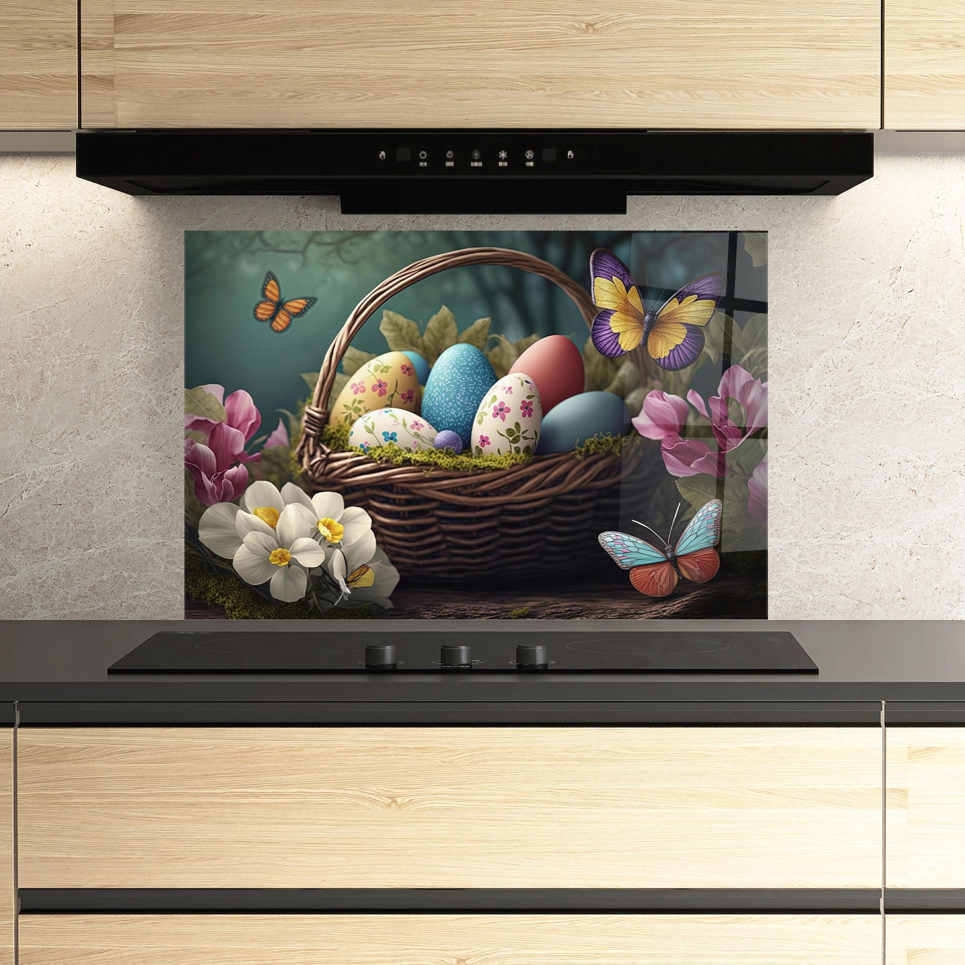Küchenrückwand Glas Easter Eggs Butterfly mockup 3