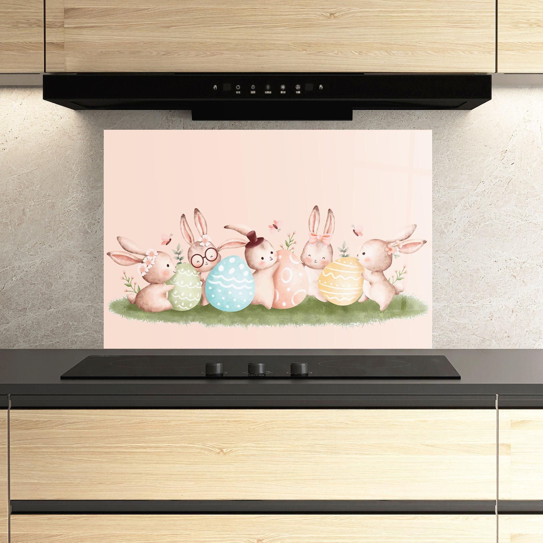 Küchenrückwand Glas Easter Pretty Rabbit mockup 3