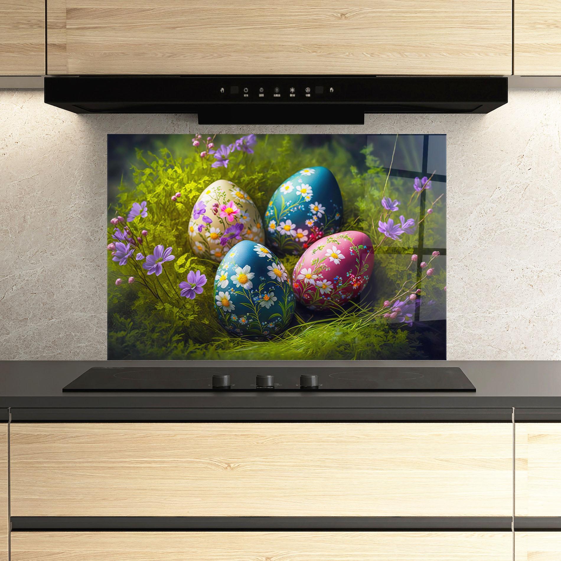 Küchenrückwand Glas Floral Ornament Eggs mockup 3