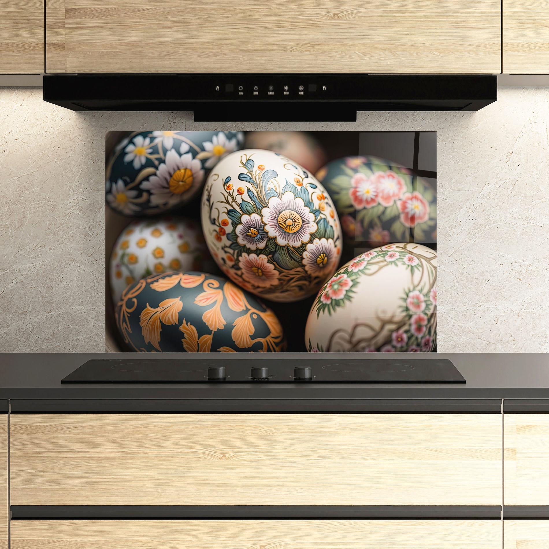 Küchenrückwand Glas Floral Painted Eggs mockup 3