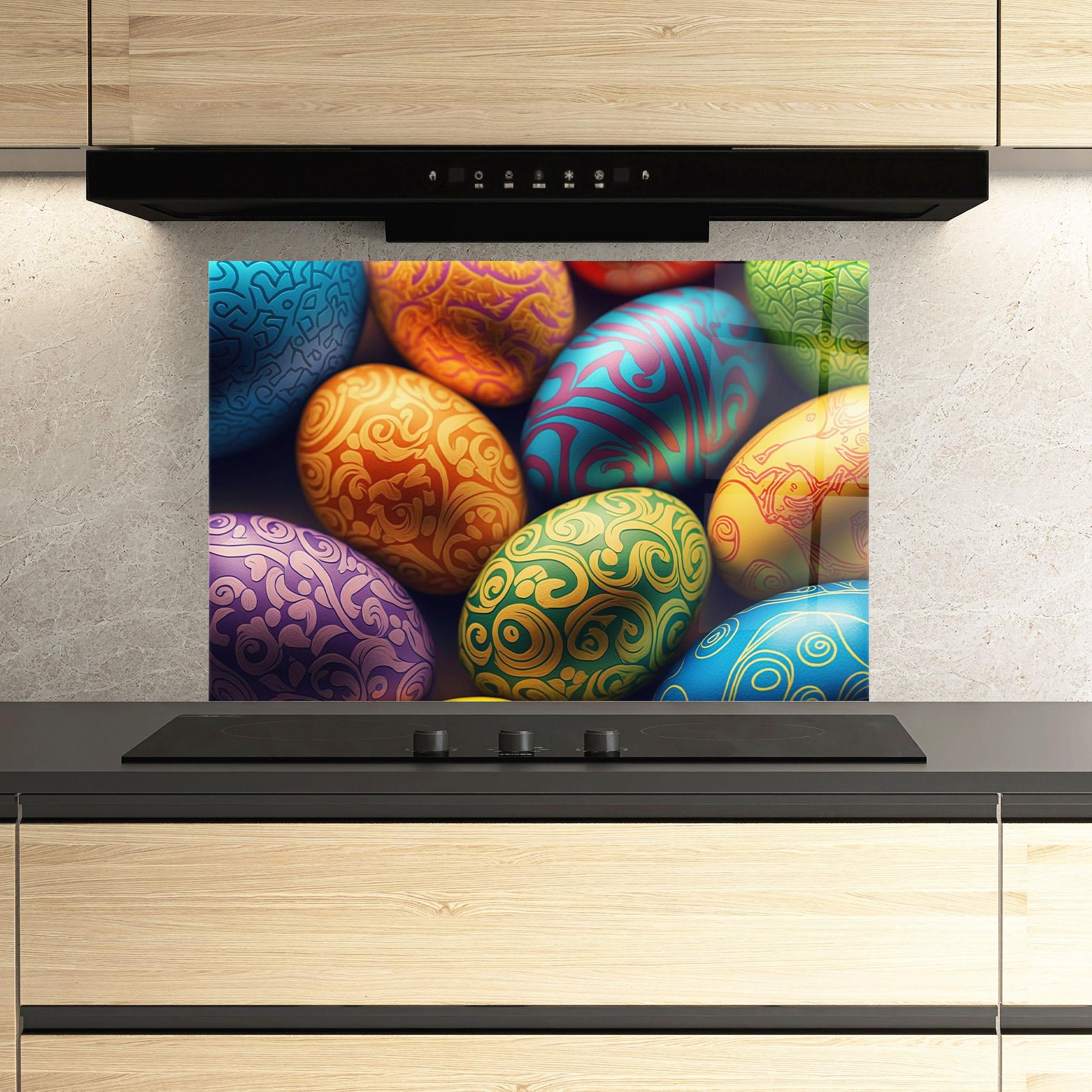 Küchenrückwand Glas Orange Green Easter Eggs mockup 3