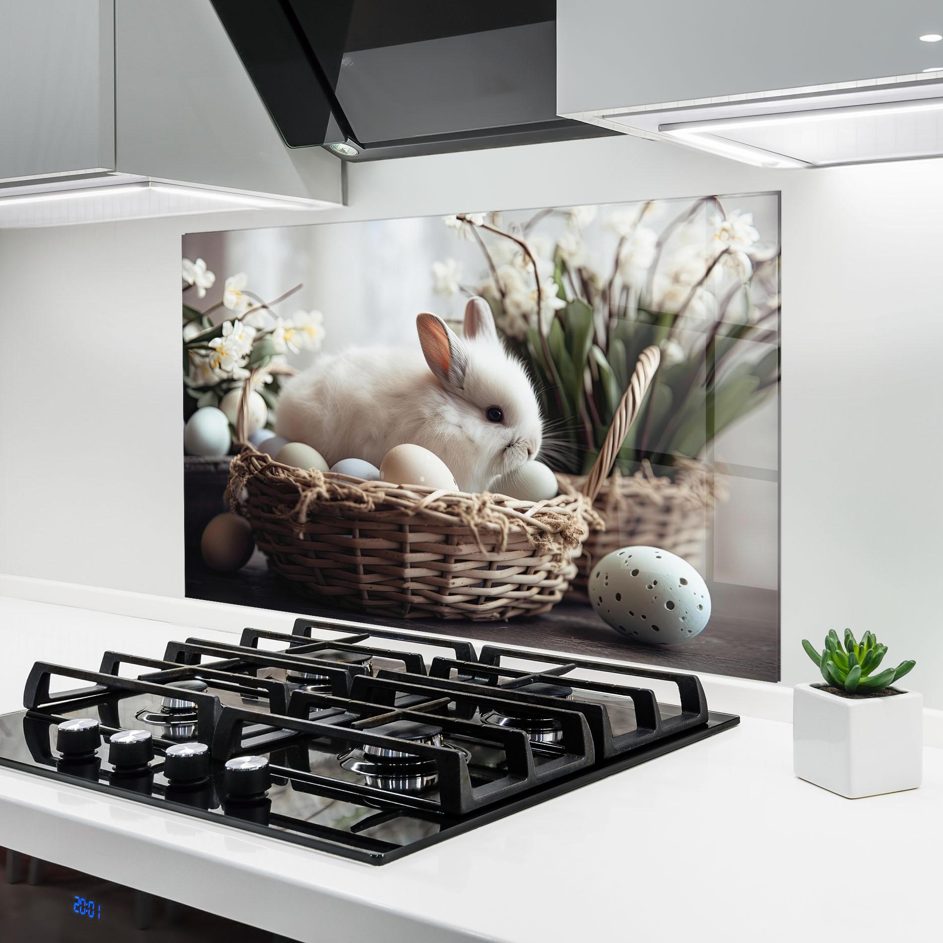 Küchenrückwand Glas Cute White Easter Eggs mockup 6