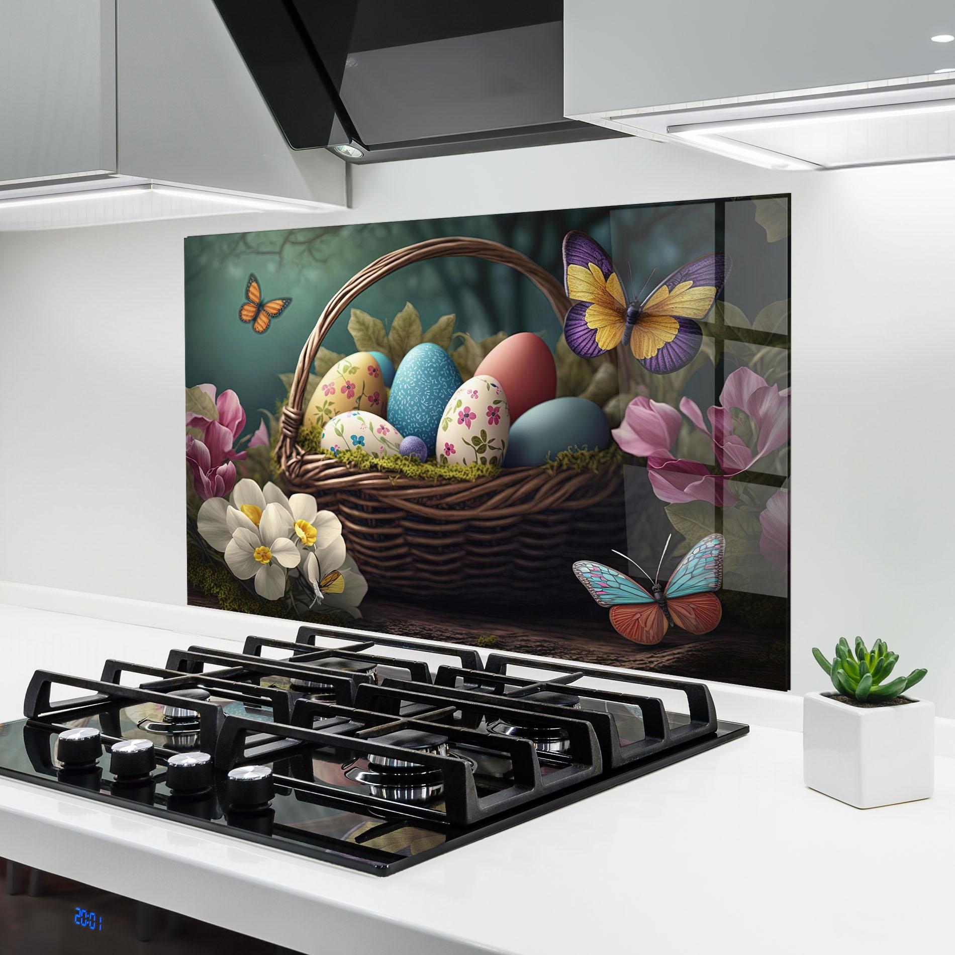 Küchenrückwand Glas Easter Eggs Butterfly mockup 6