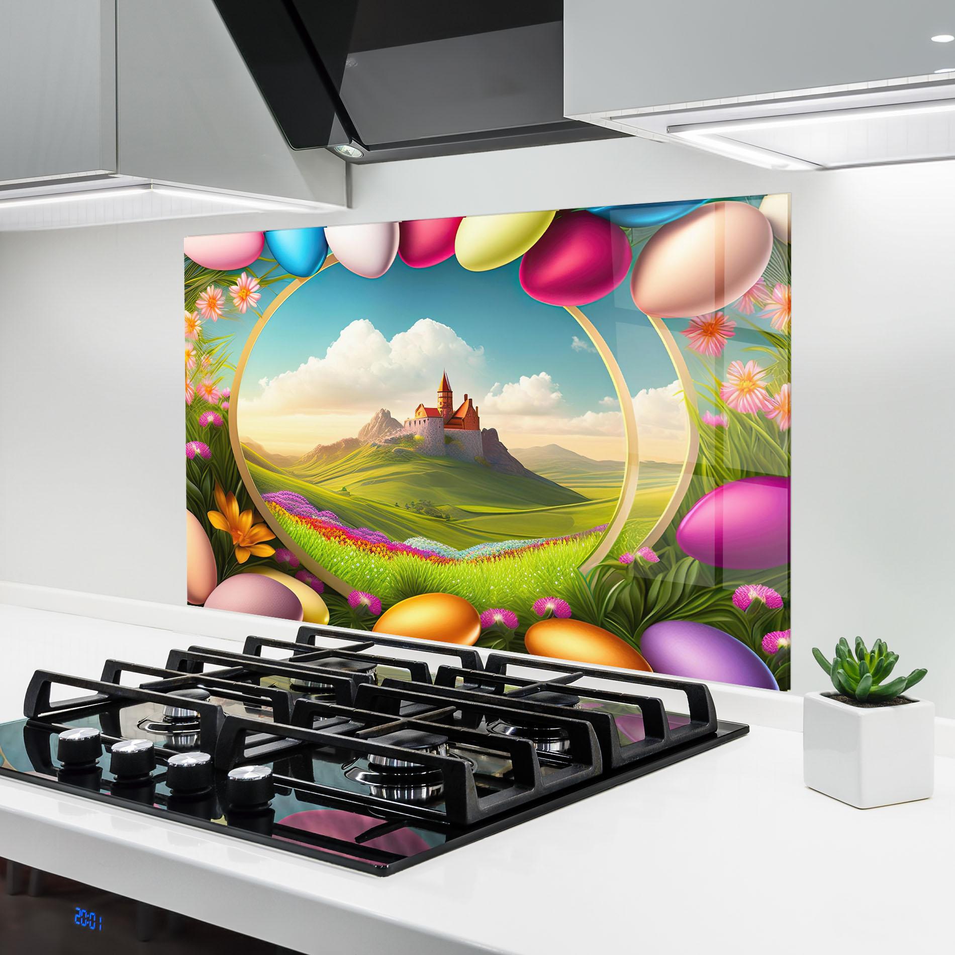 Küchenrückwand Glas Easter Eggs Castle mockup 6