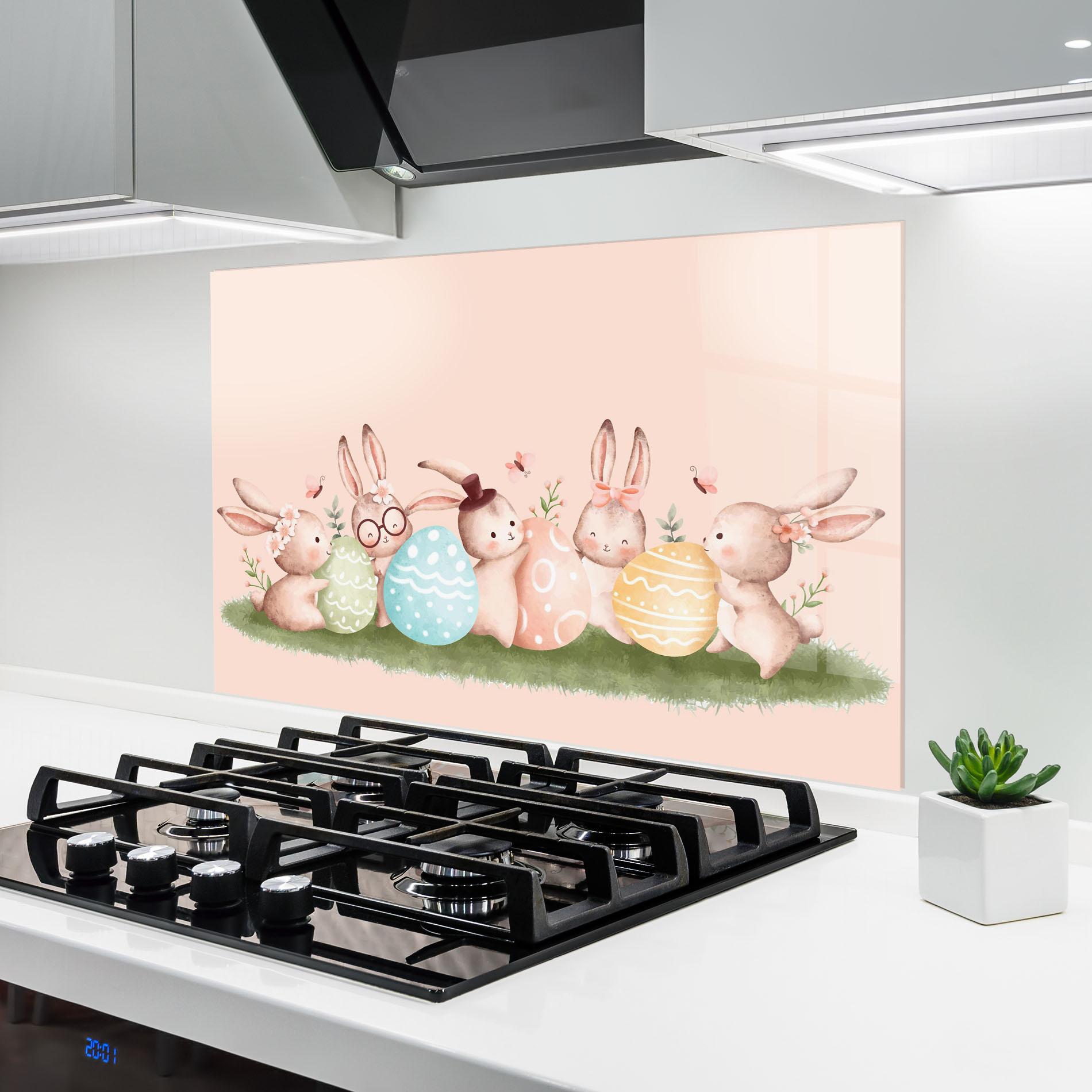 Küchenrückwand Glas Easter Pretty Rabbit mockup 6