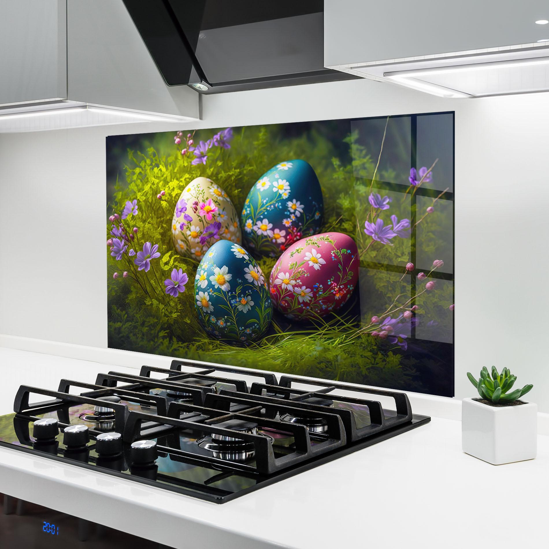 Küchenrückwand Glas Floral Ornament Eggs mockup 6