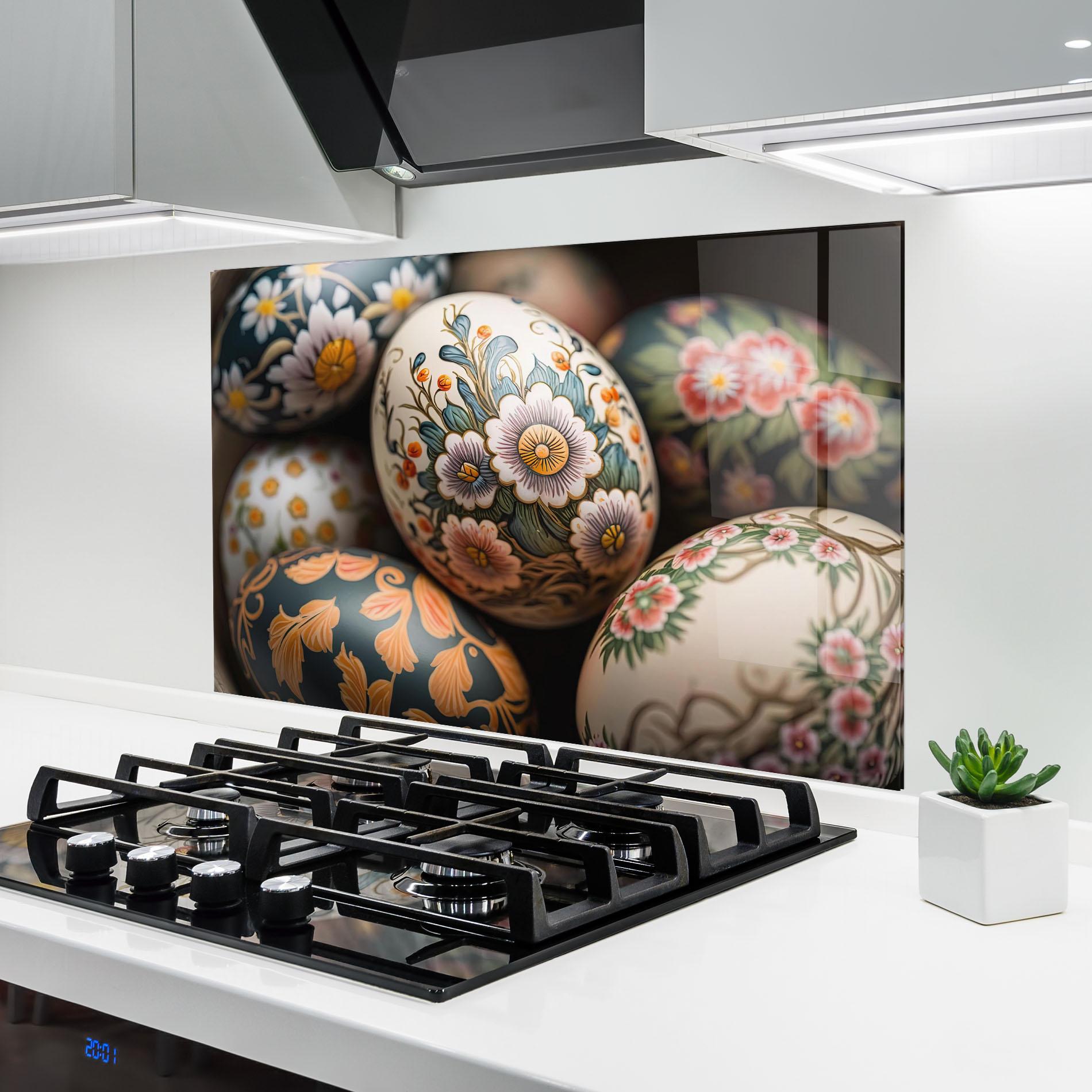 Küchenrückwand Glas Floral Painted Eggs mockup 6