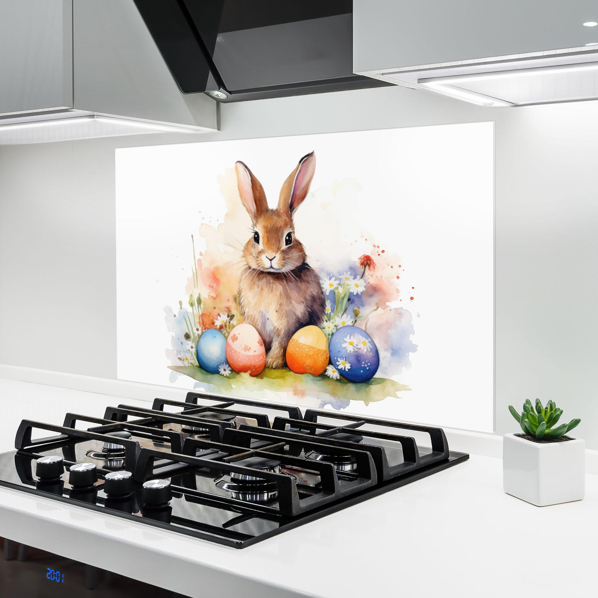 Küchenrückwand Glas Rabbit Easter Art mockup 6