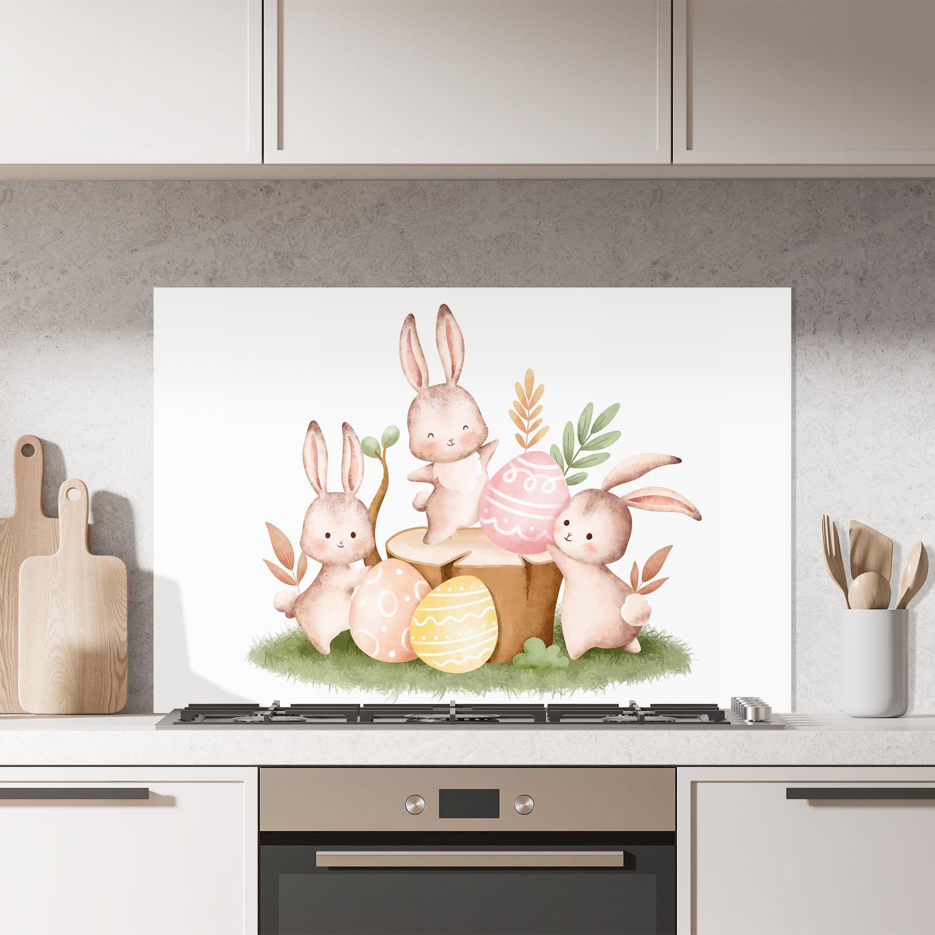Küchenrückwand Glas Bunny Friends mockup 7
