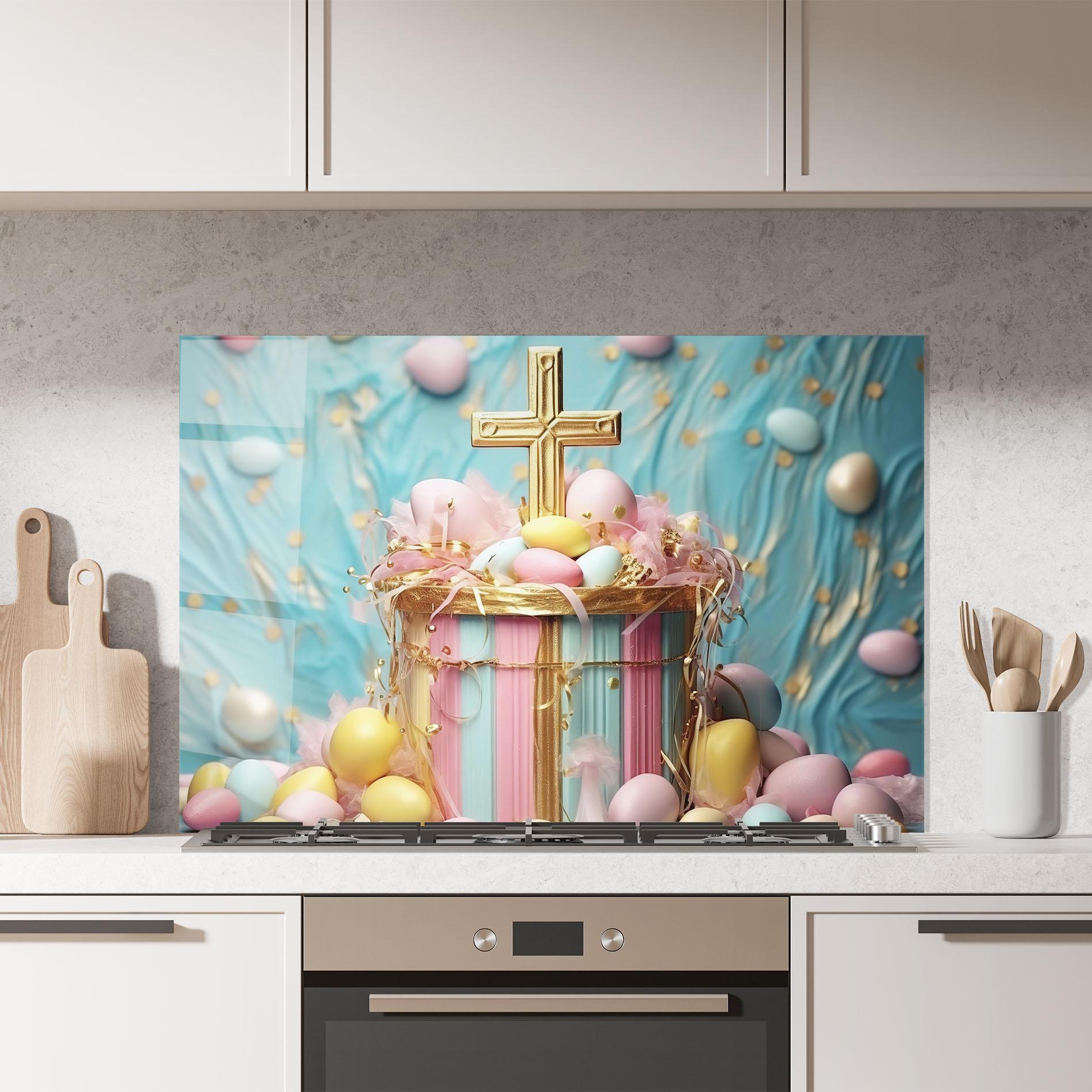 Küchenrückwand Glas Easter Egg Decor mockup 7