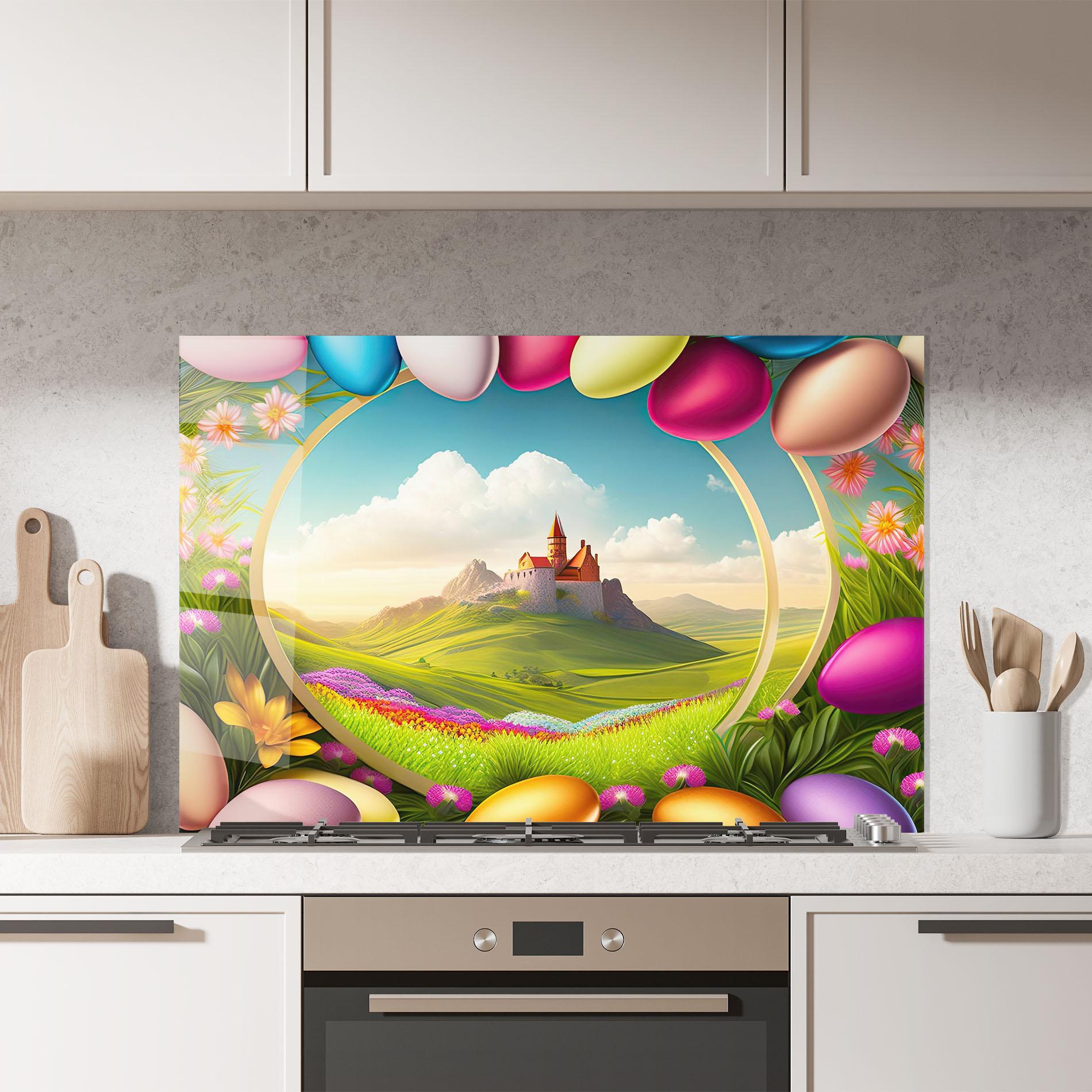 Küchenrückwand Glas Easter Eggs Castle mockup 7