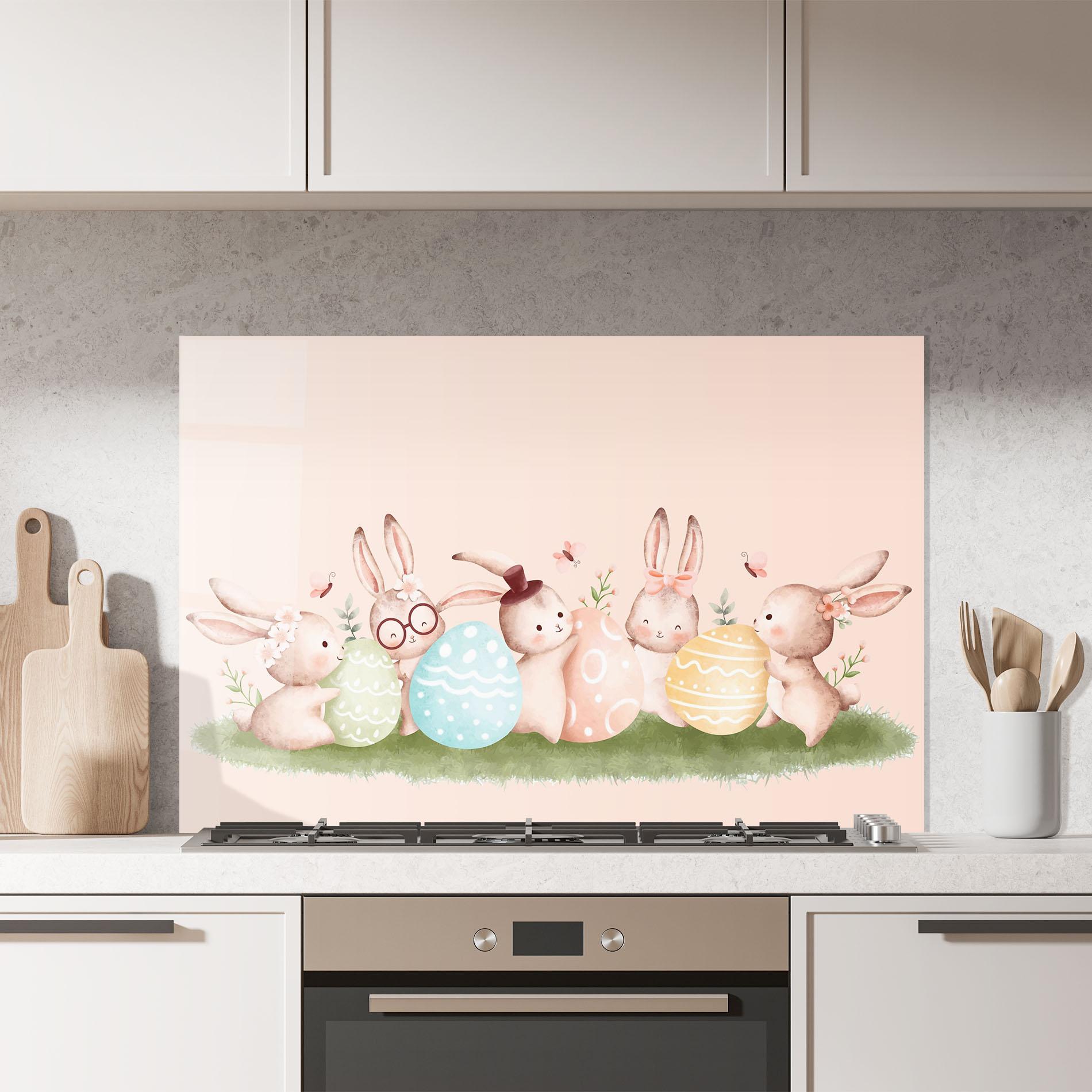 Küchenrückwand Glas Easter Pretty Rabbit mockup 7