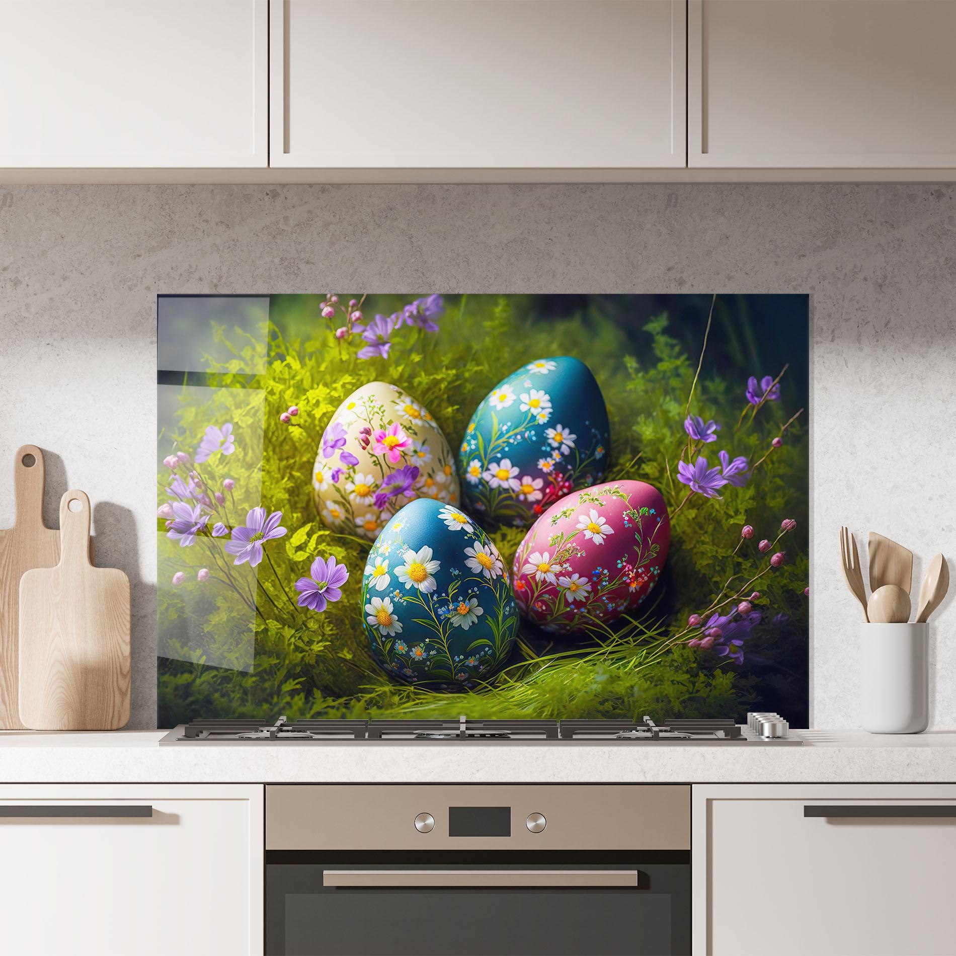 Küchenrückwand Glas Floral Ornament Eggs mockup 7