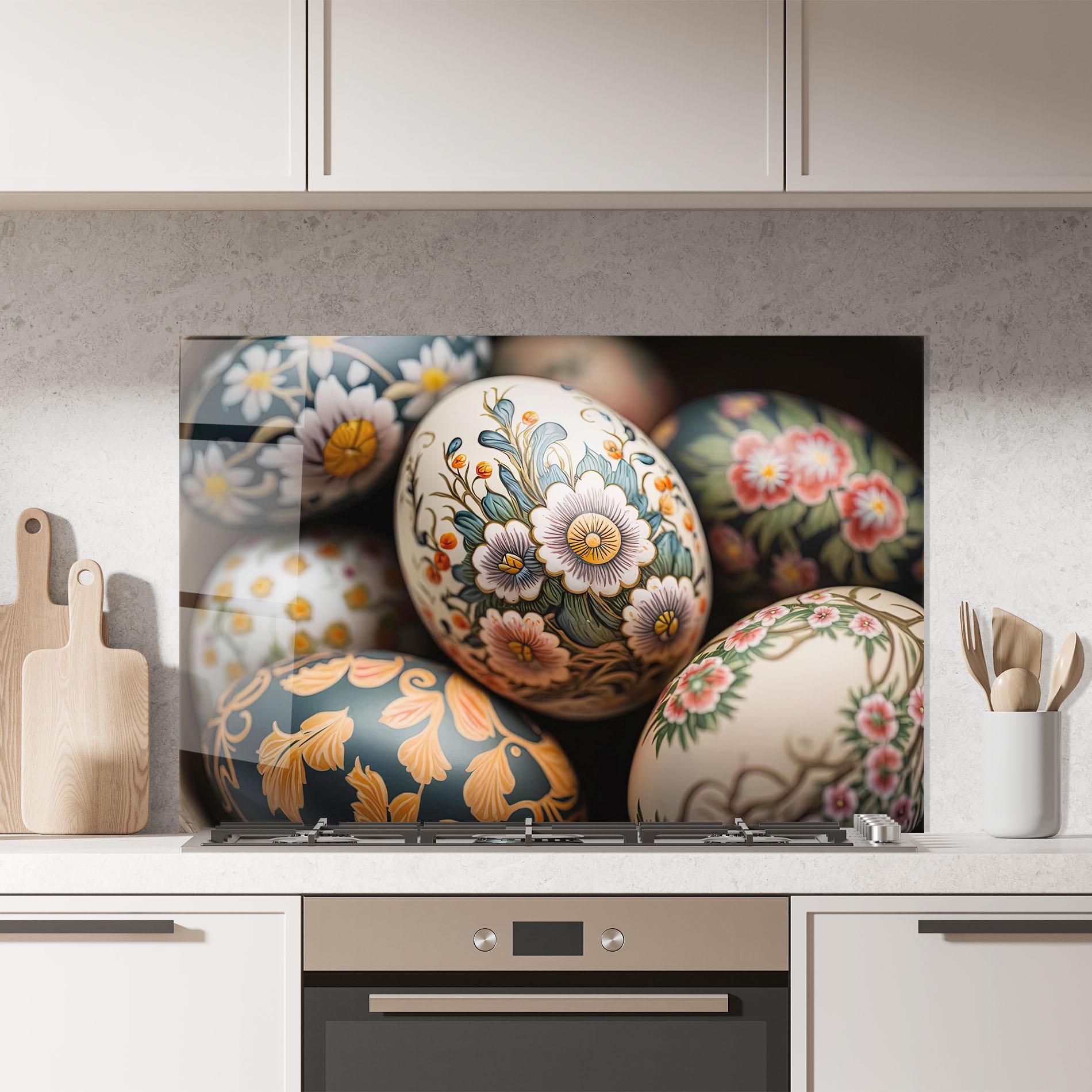 Küchenrückwand Glas Floral Painted Eggs mockup 7