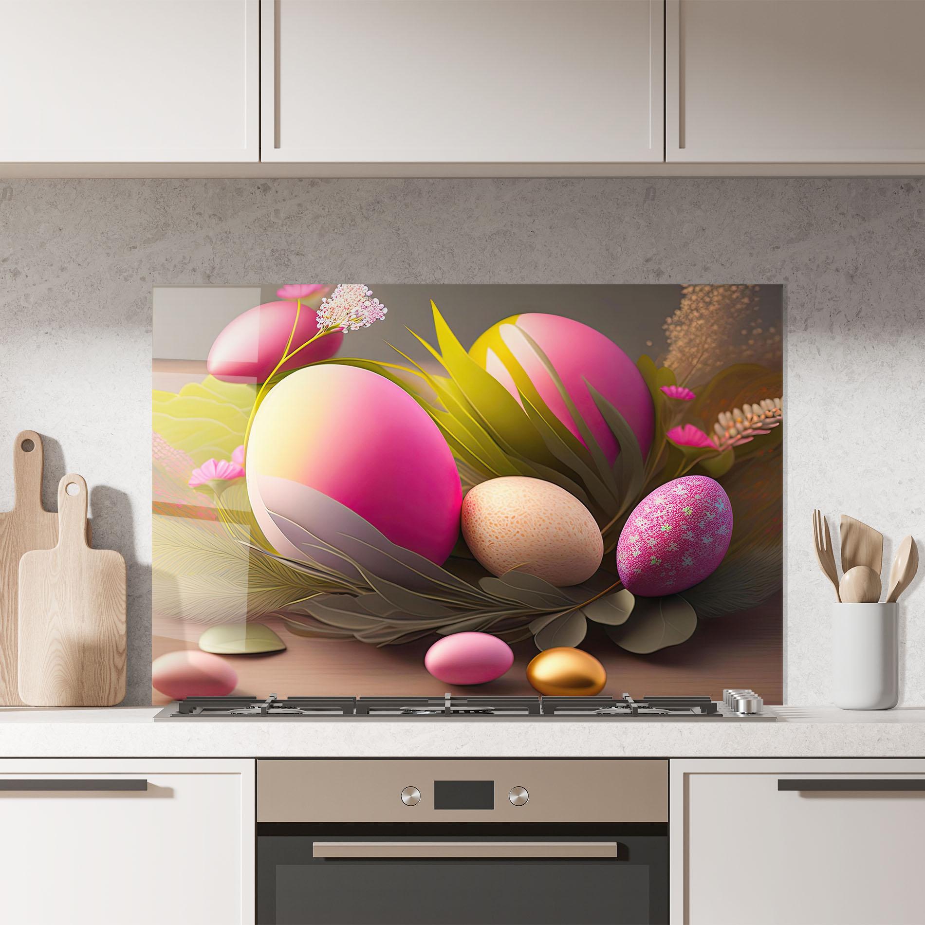 Küchenrückwand Glas Pink Easter Eggs mockup 7