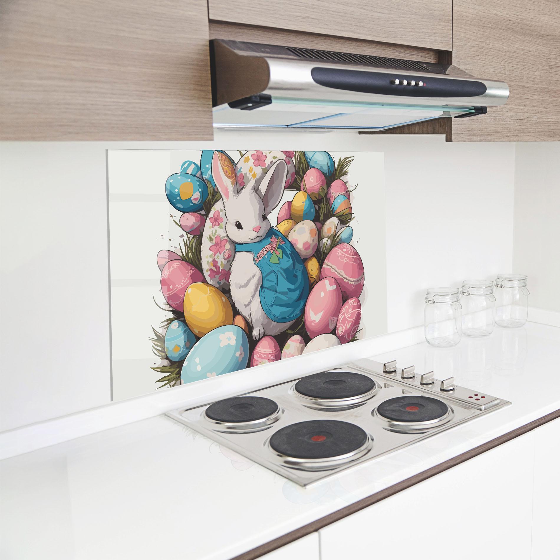 Küchenrückwand Glas Blue Dressed Bunny mockup 8