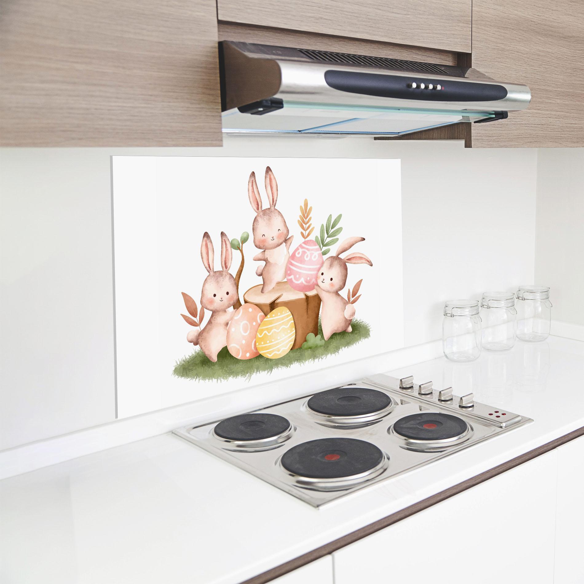 Küchenrückwand Glas Bunny Friends mockup 8