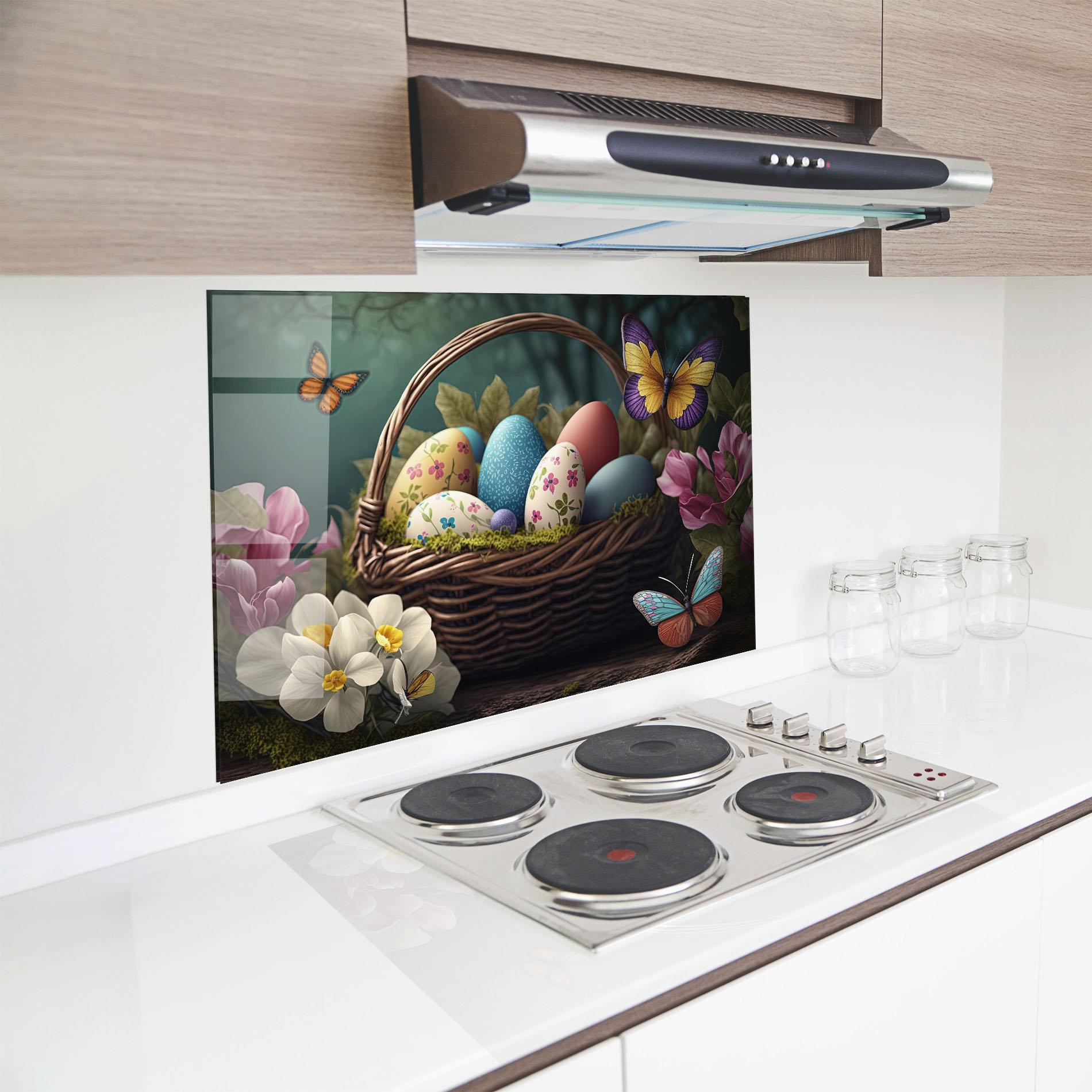 Küchenrückwand Glas Easter Eggs Butterfly mockup 8