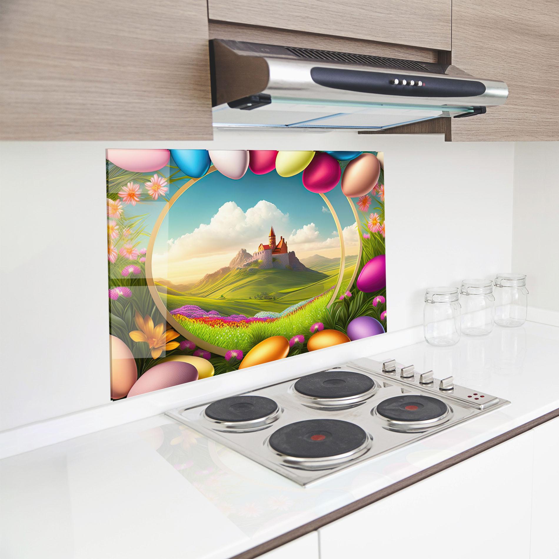 Küchenrückwand Glas Easter Eggs Castle mockup 8