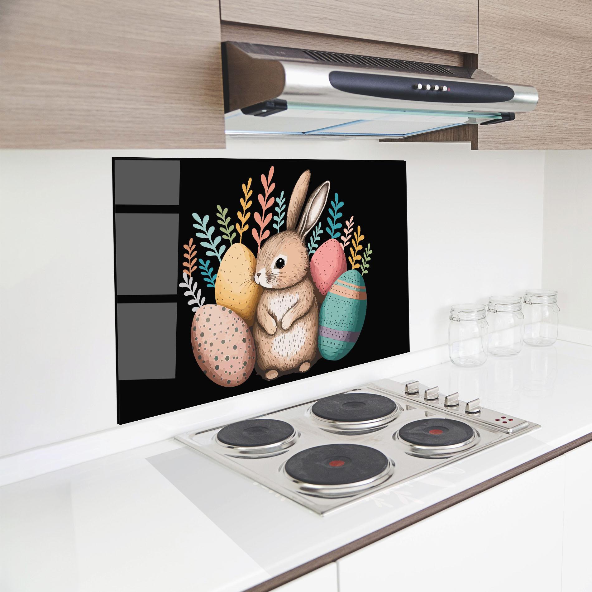Küchenrückwand Glas Easter Pretty Bunny mockup 8