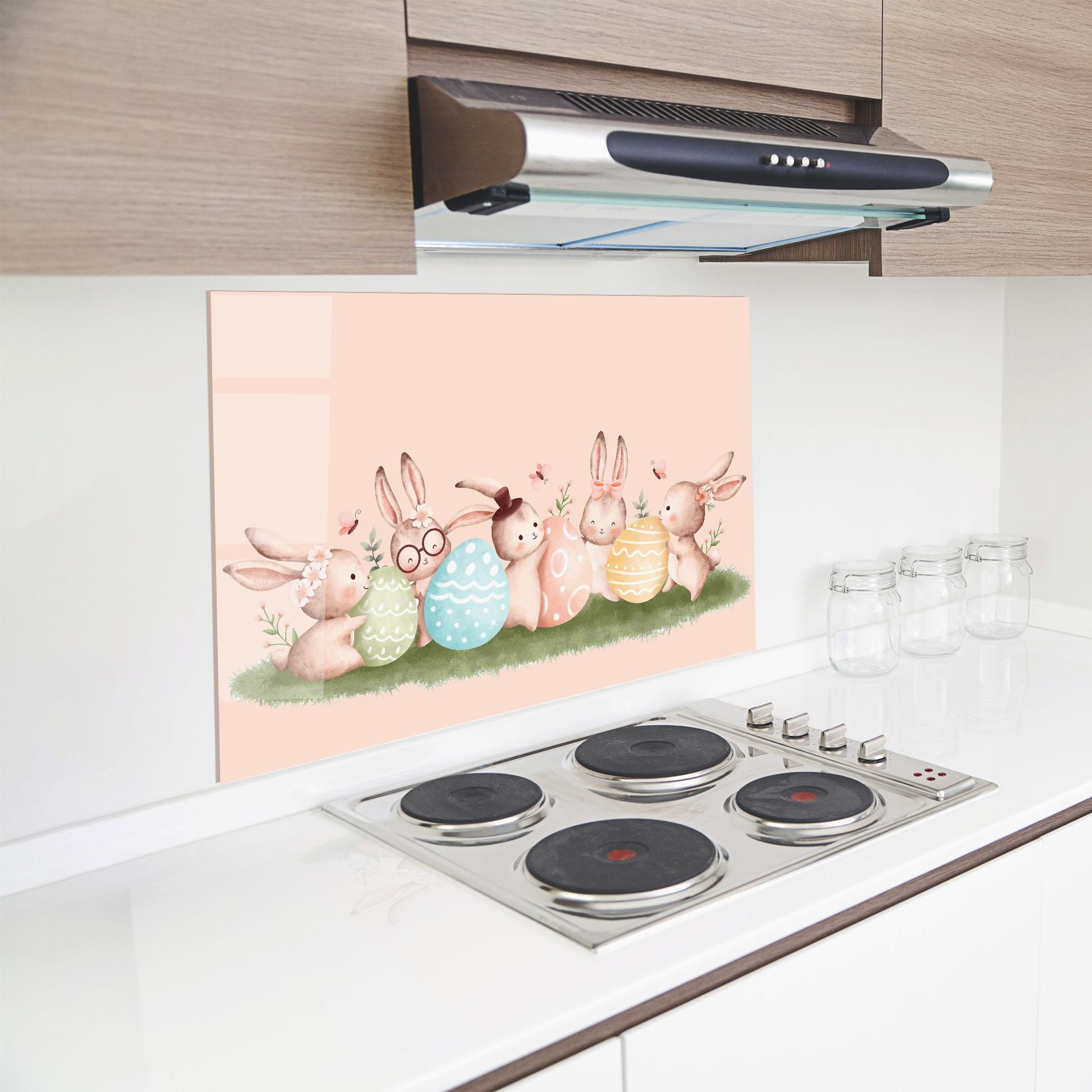 Küchenrückwand Glas Easter Pretty Rabbit mockup 8