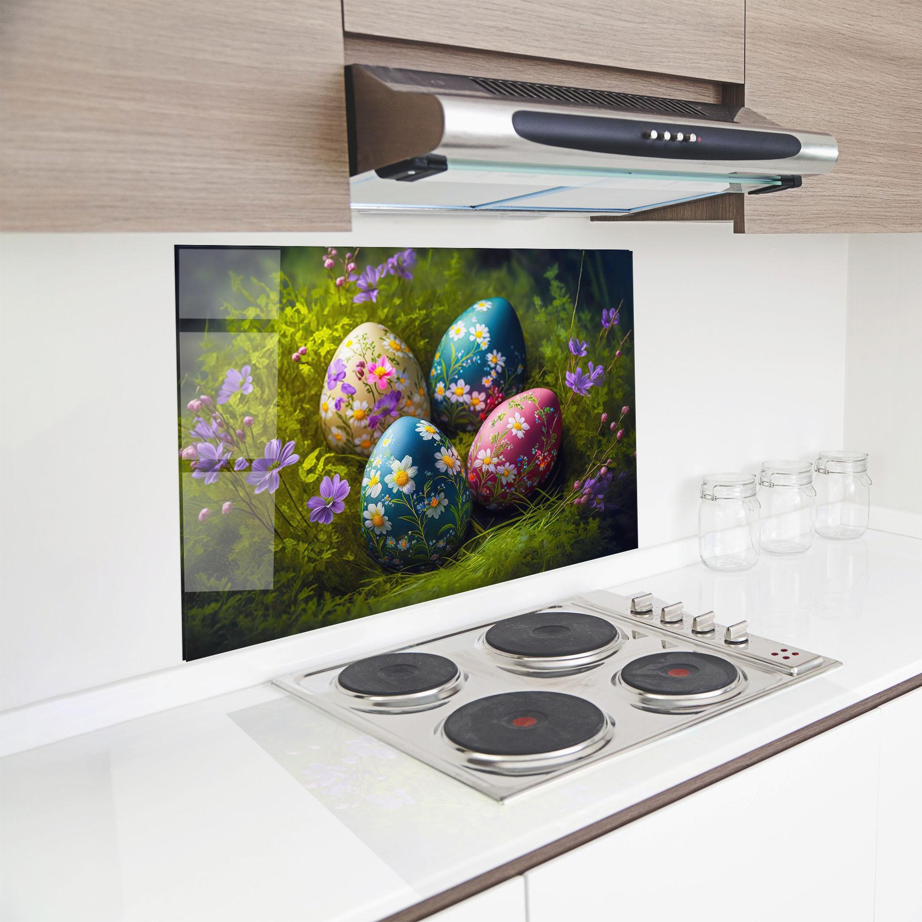 Küchenrückwand Glas Floral Ornament Eggs mockup 8