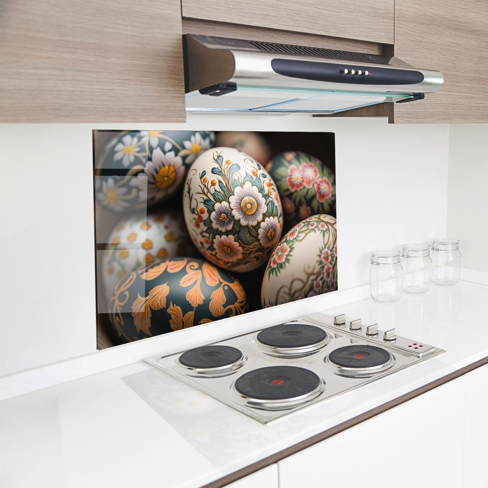 Küchenrückwand Glas Floral Painted Eggs mockup 8