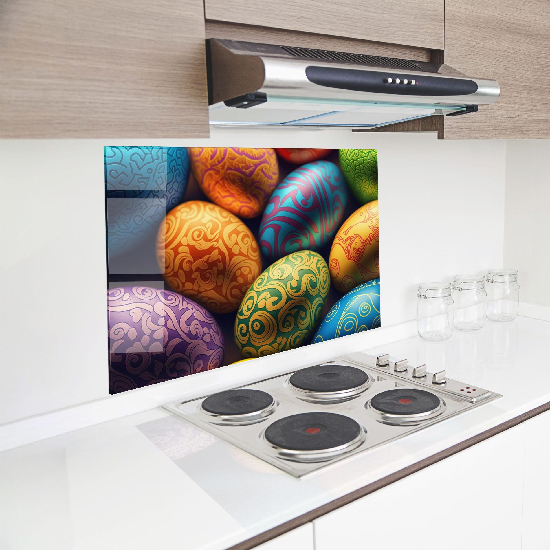 Küchenrückwand Glas Orange Green Easter Eggs mockup 8